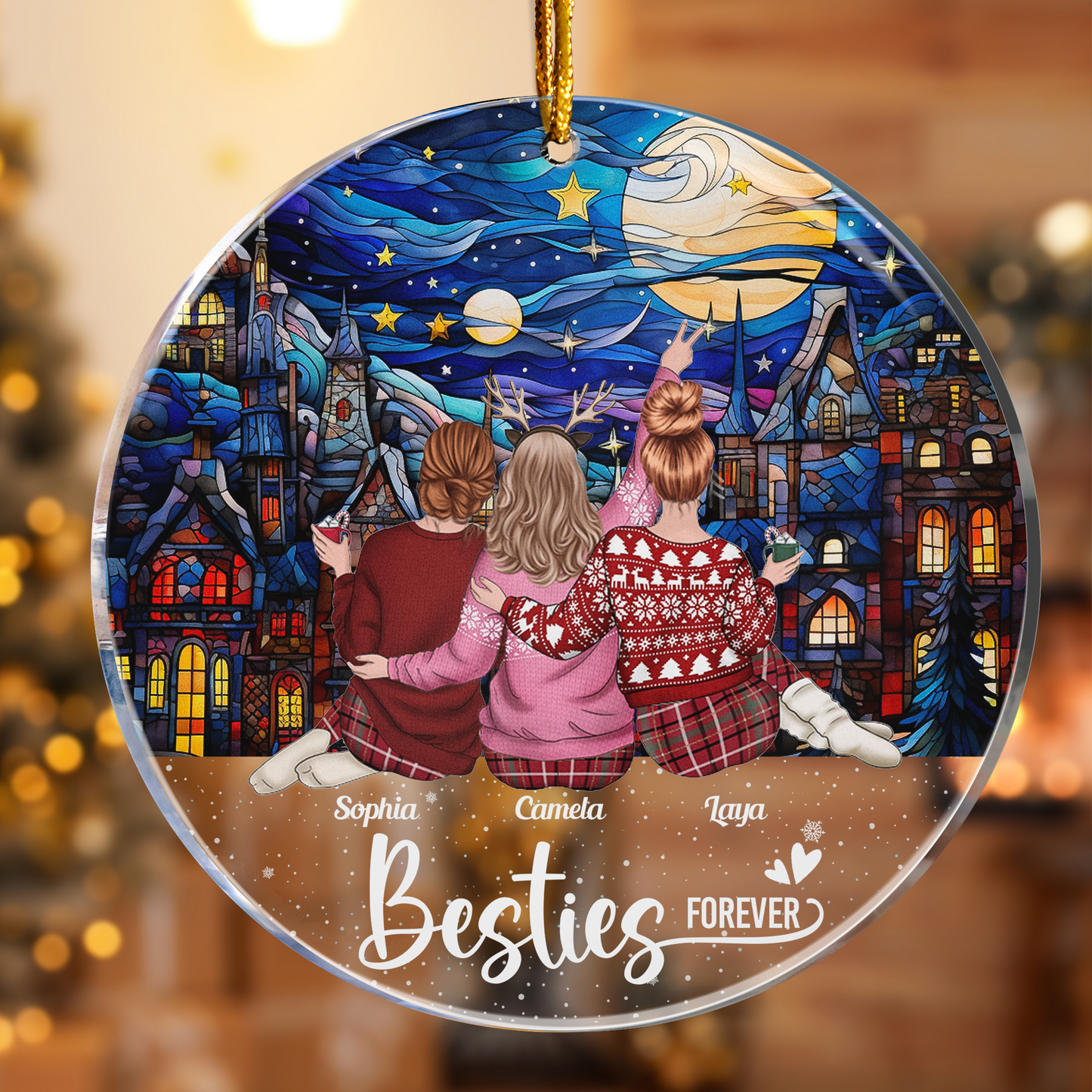 Custom 'Besties Forever' Christmas Ornament - Heartfelt Gift for Friends