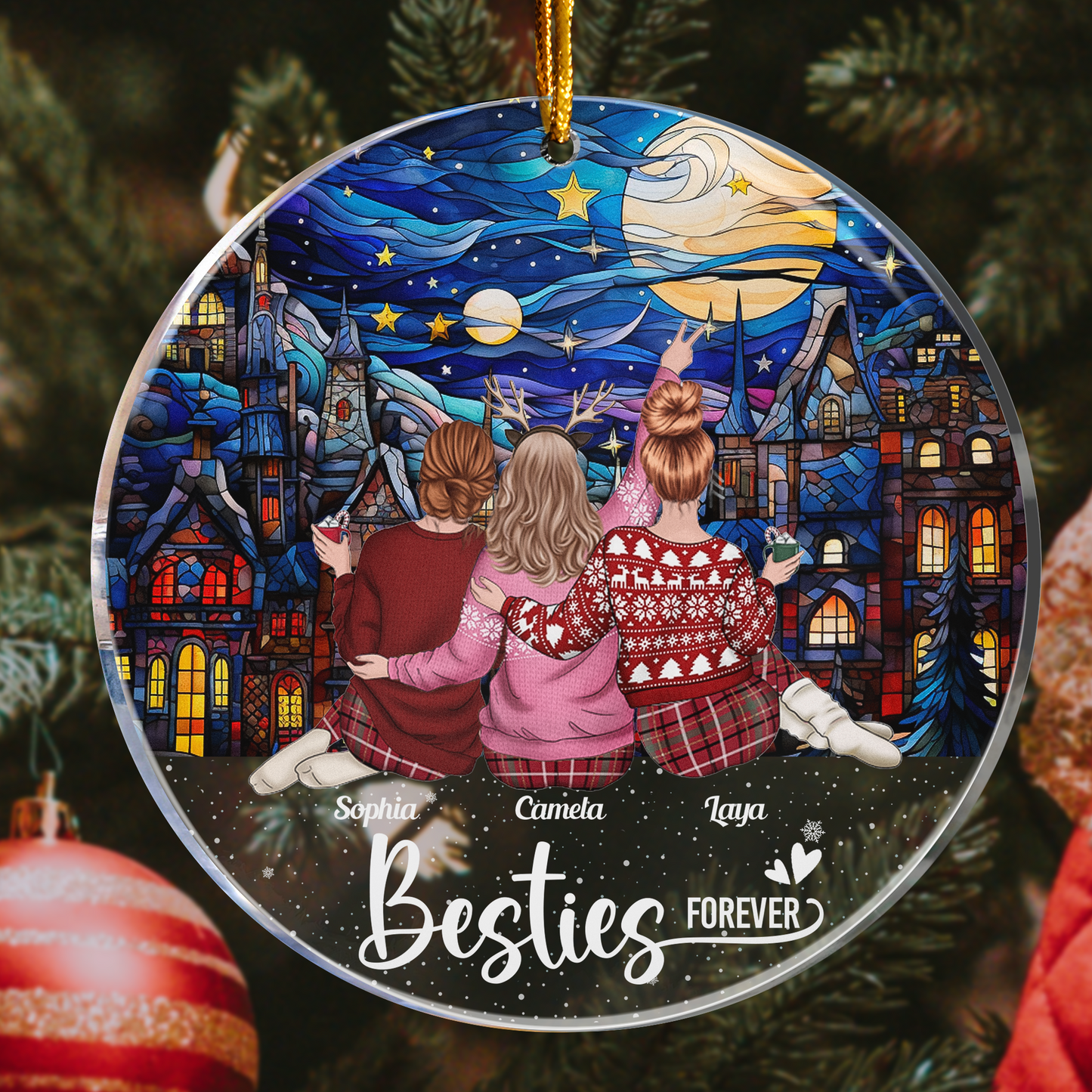 Custom 'Besties Forever' Christmas Ornament - Heartfelt Gift for Friends