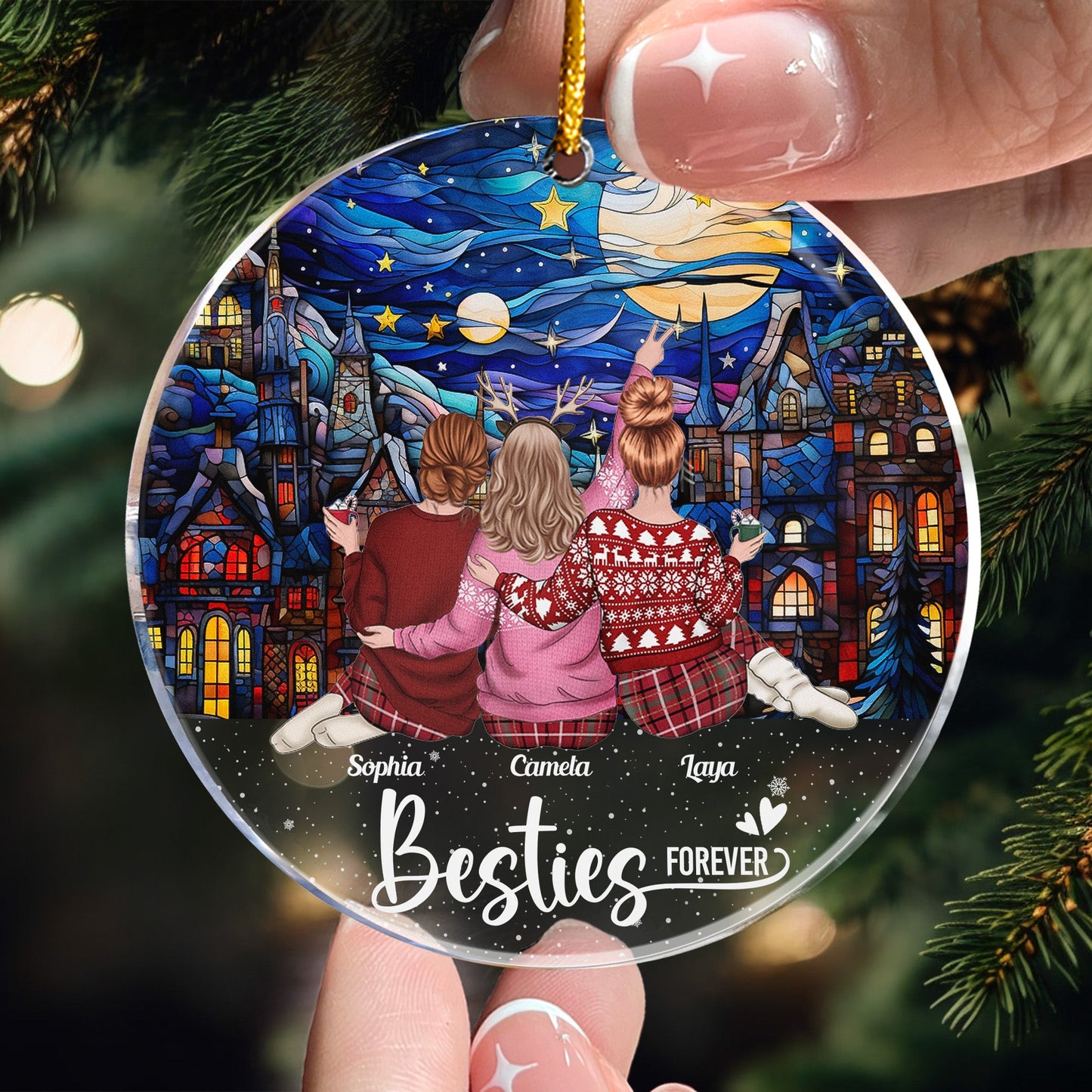 Custom 'Besties Forever' Christmas Ornament - Heartfelt Gift for Friends