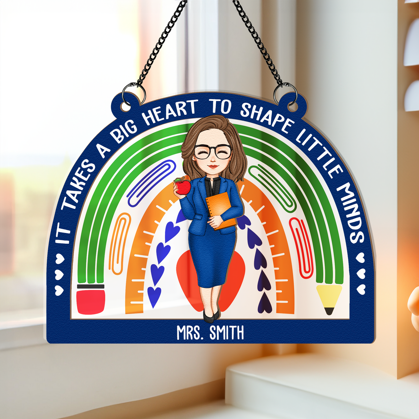 Heartfelt Personalized Teacher Suncatcher: "Big Heart, Little Minds" Gift