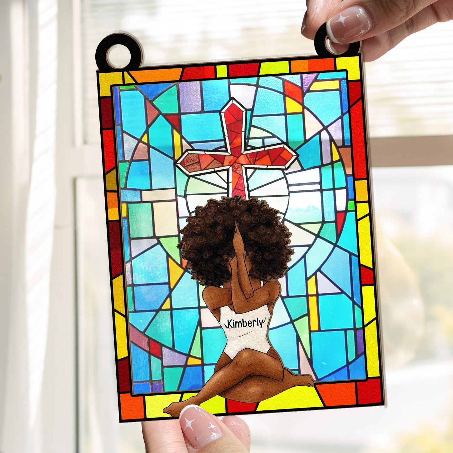 Personalized Faith Suncatcher: Black Woman 'With God, Believe' Keepsake