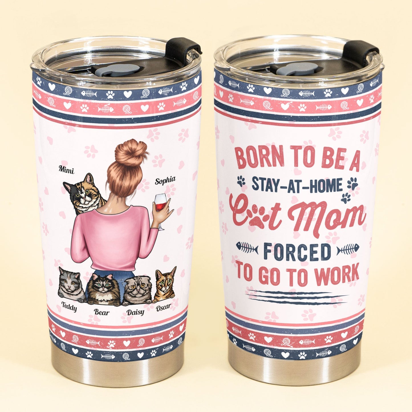 Personalized 'Stay-At-Home Cat Mom' Tumbler - Funny Gift for Cat Lovers