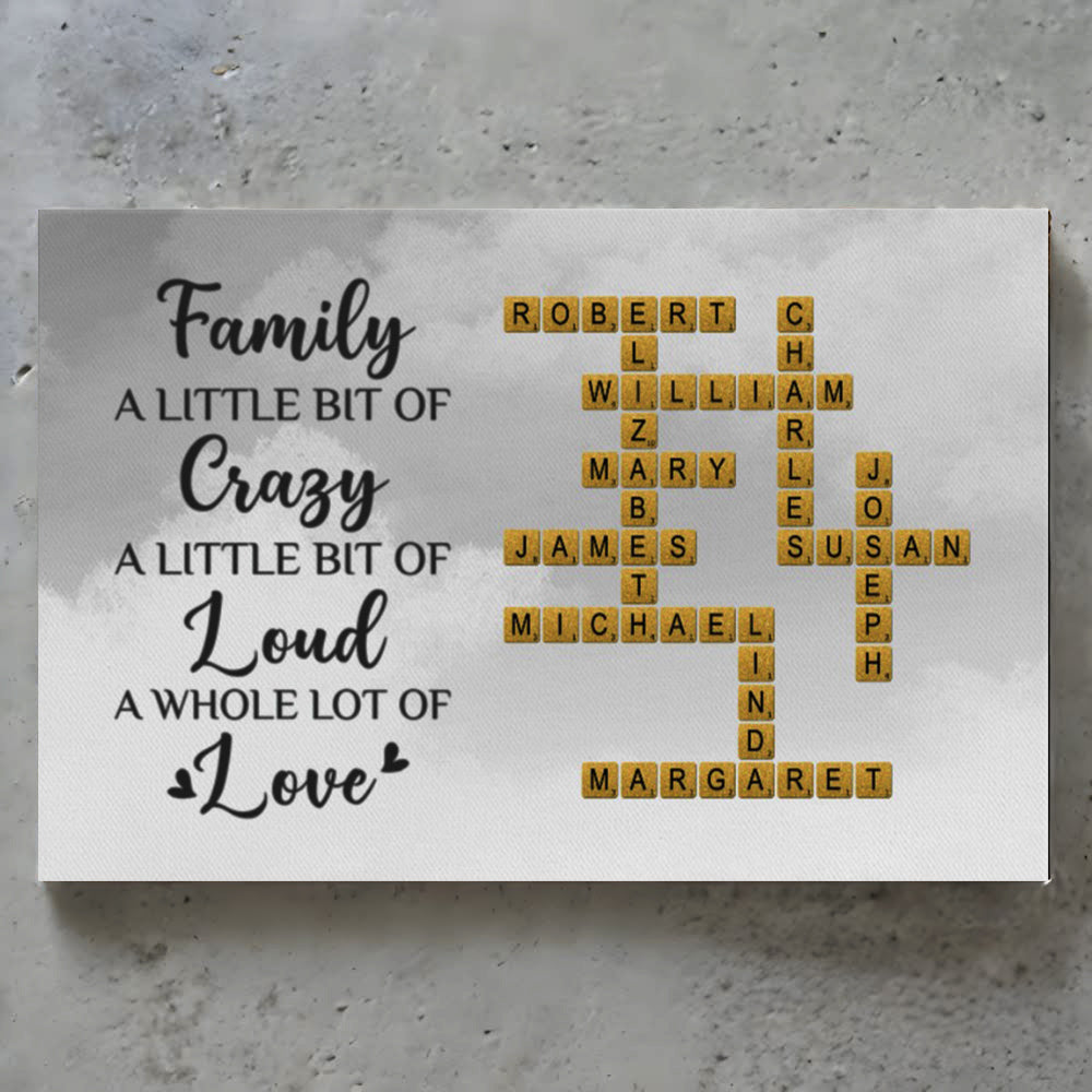 Personalized Family Crossword Canvas / Poster: 'Crazy, Loud, Love' Custom Art