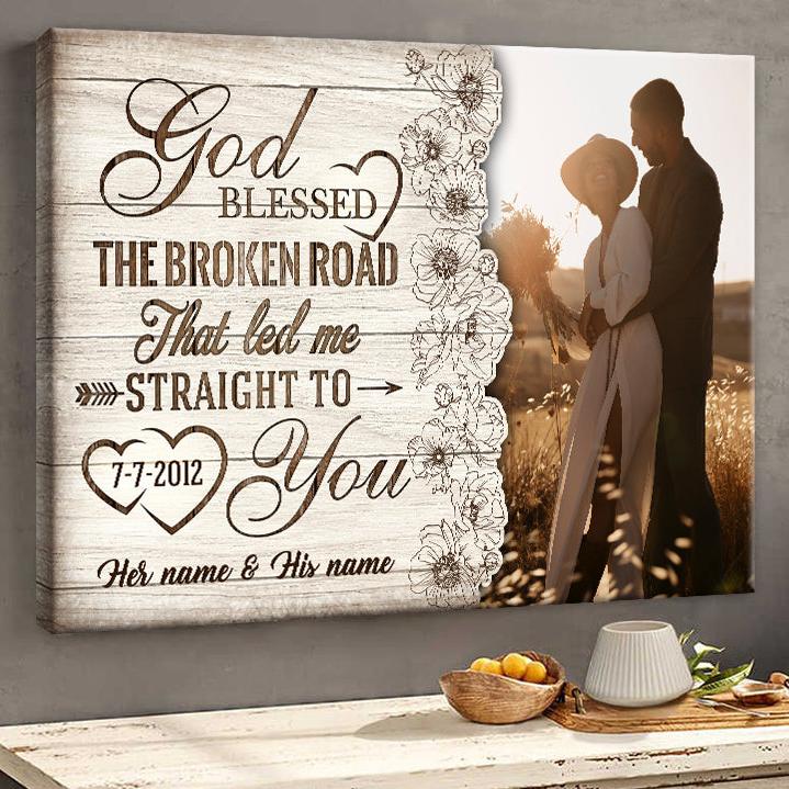 Personalized Couple's Canvas: 'God Blessed The Broken Road' Anniversary Gift