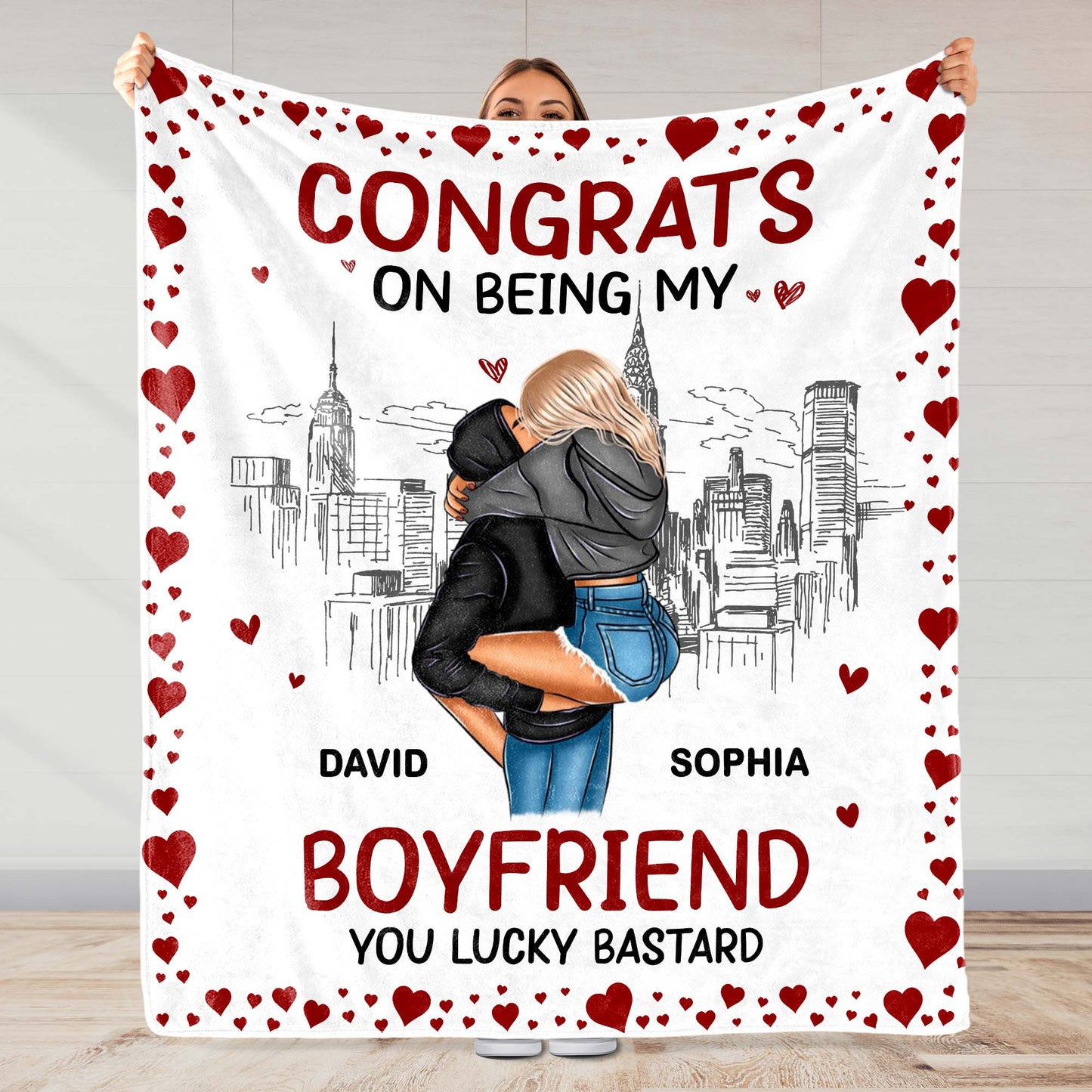 Congrats On Being My Boyfriend Skyline and Hearts Design