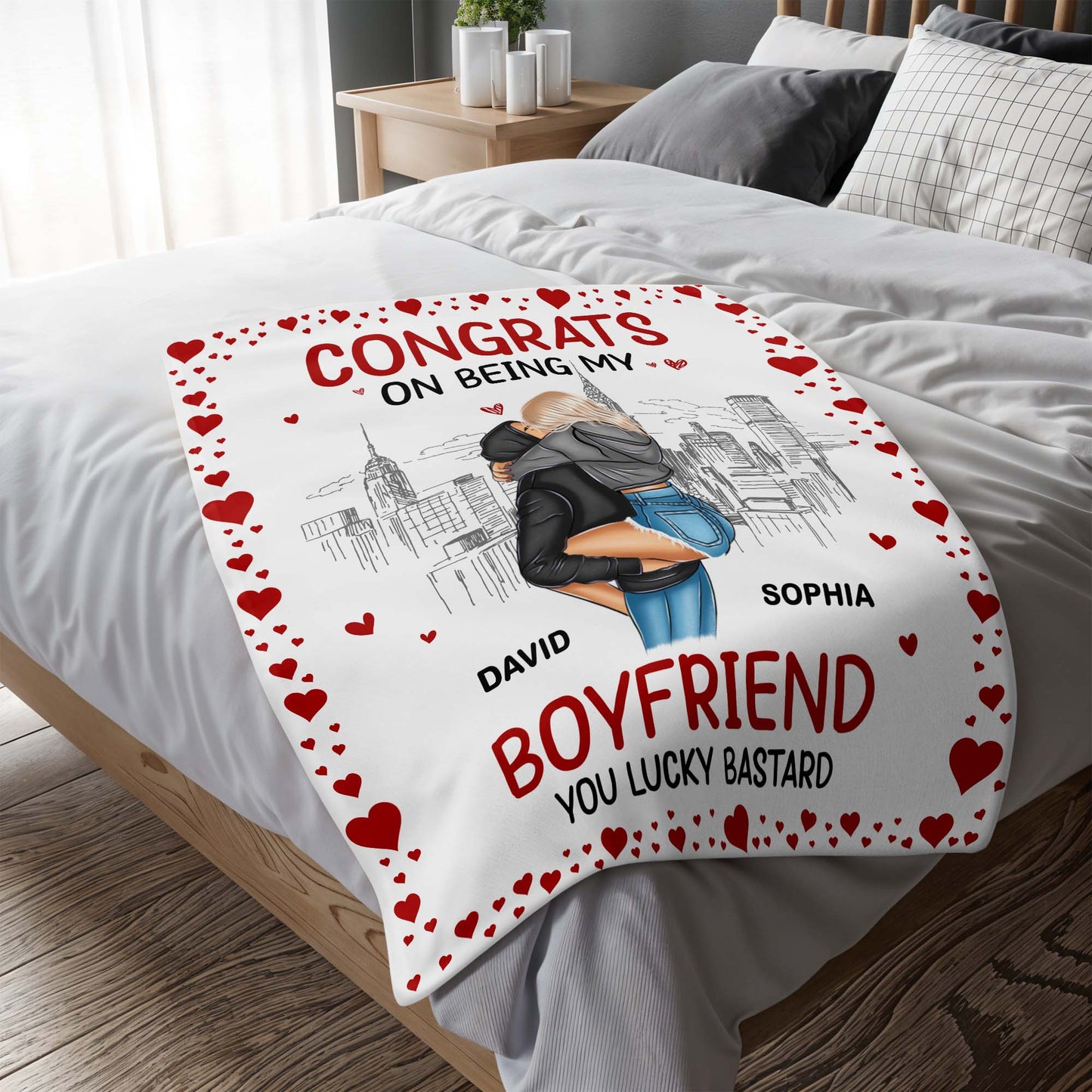 Congrats On Being My Boyfriend Skyline and Hearts Design