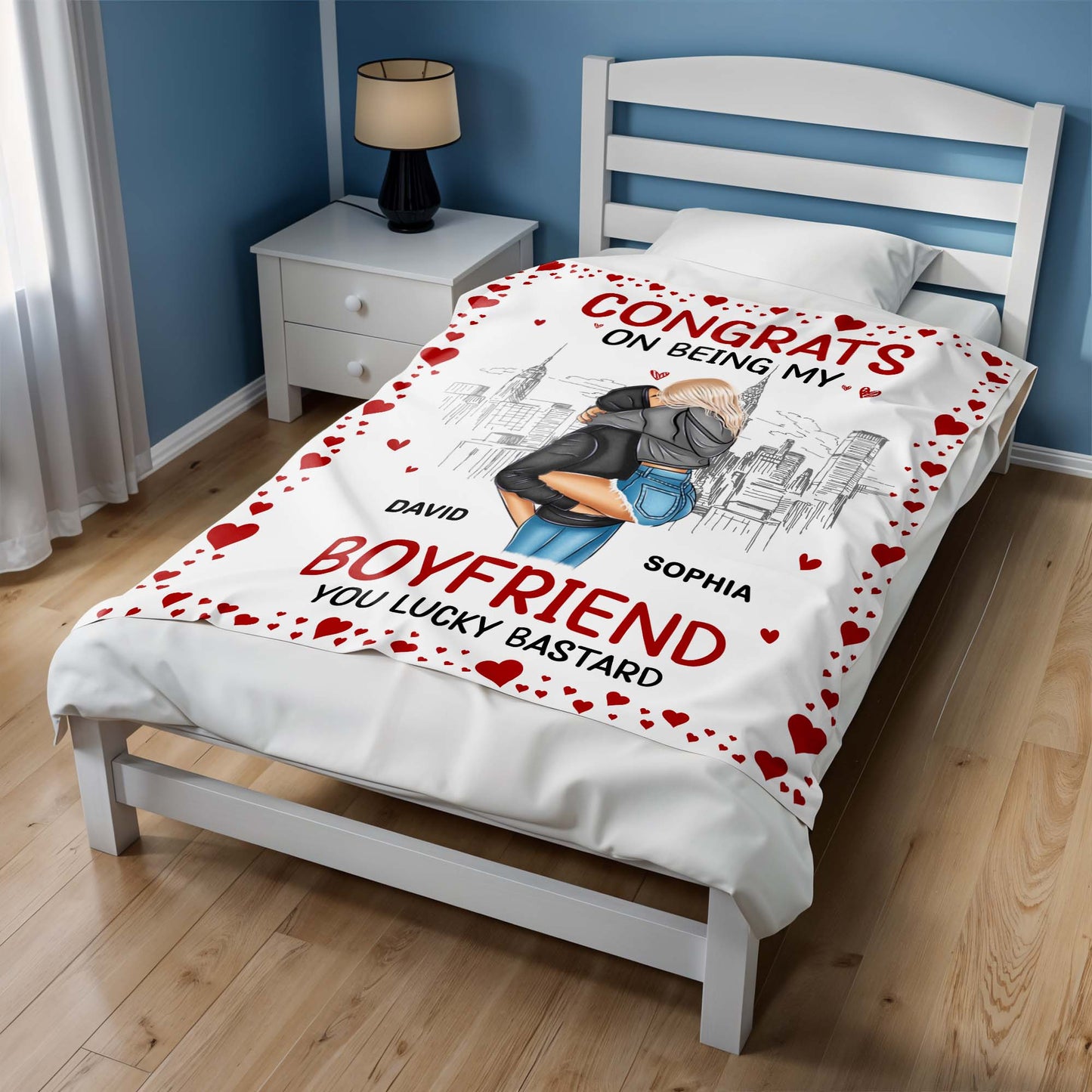 Congrats On Being My Boyfriend Skyline and Hearts Design