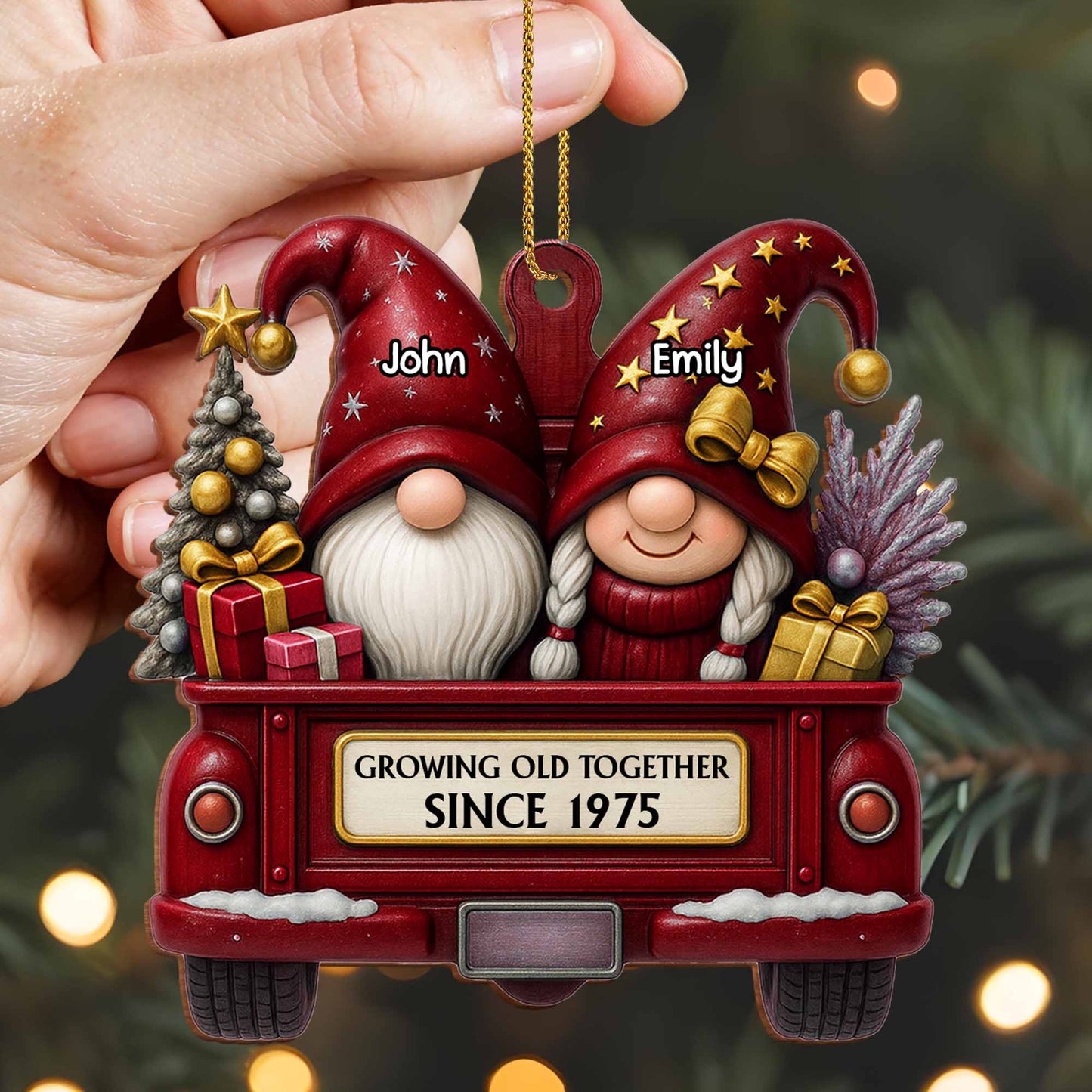 Growing Old Together, Red Truck With Christmas Gnomes