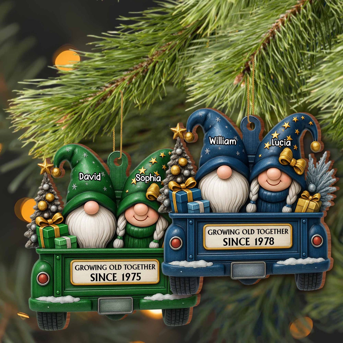 Growing Old Together, Red Truck With Christmas Gnomes