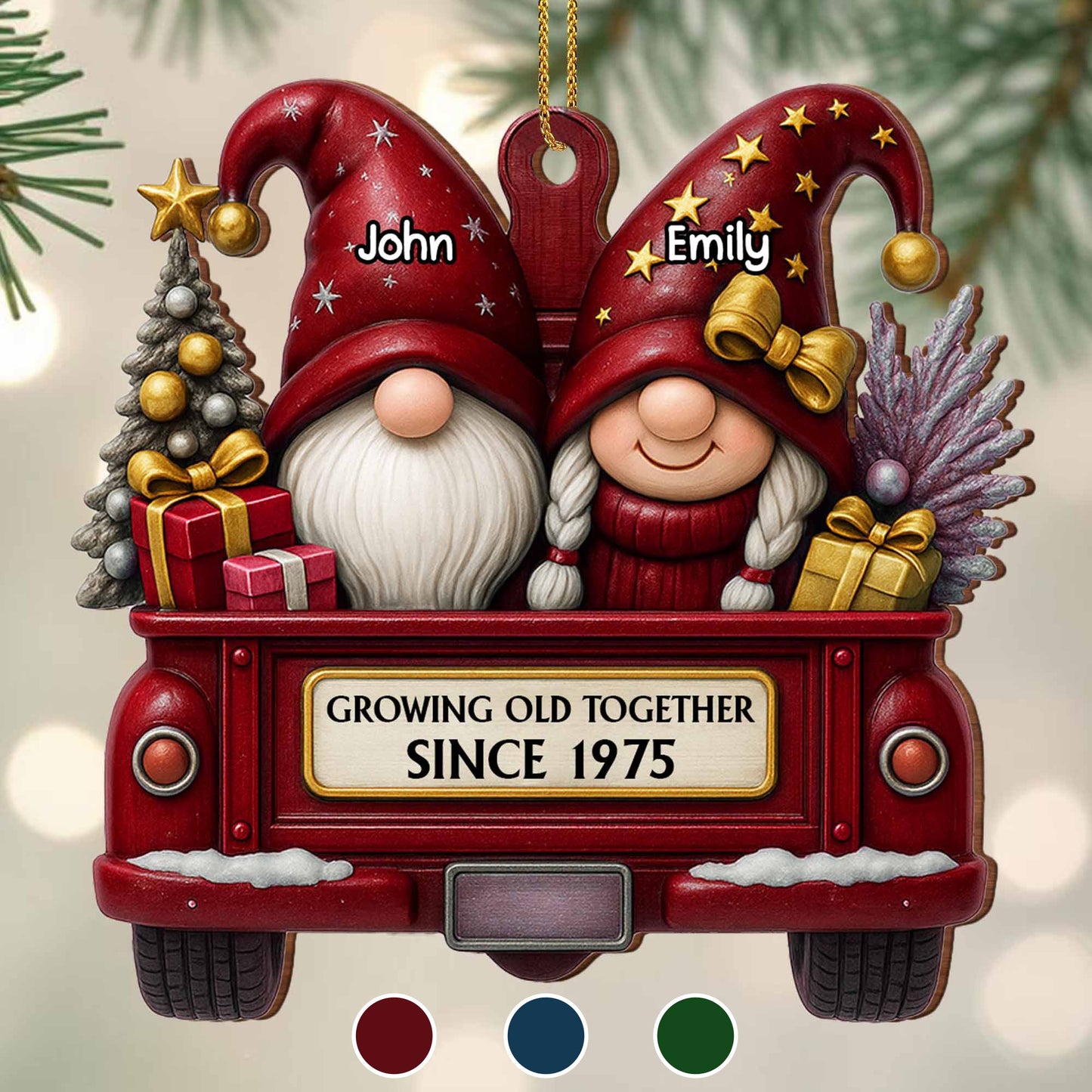 Customizable “Growing Old Together” 3D Effect Flat Ornament