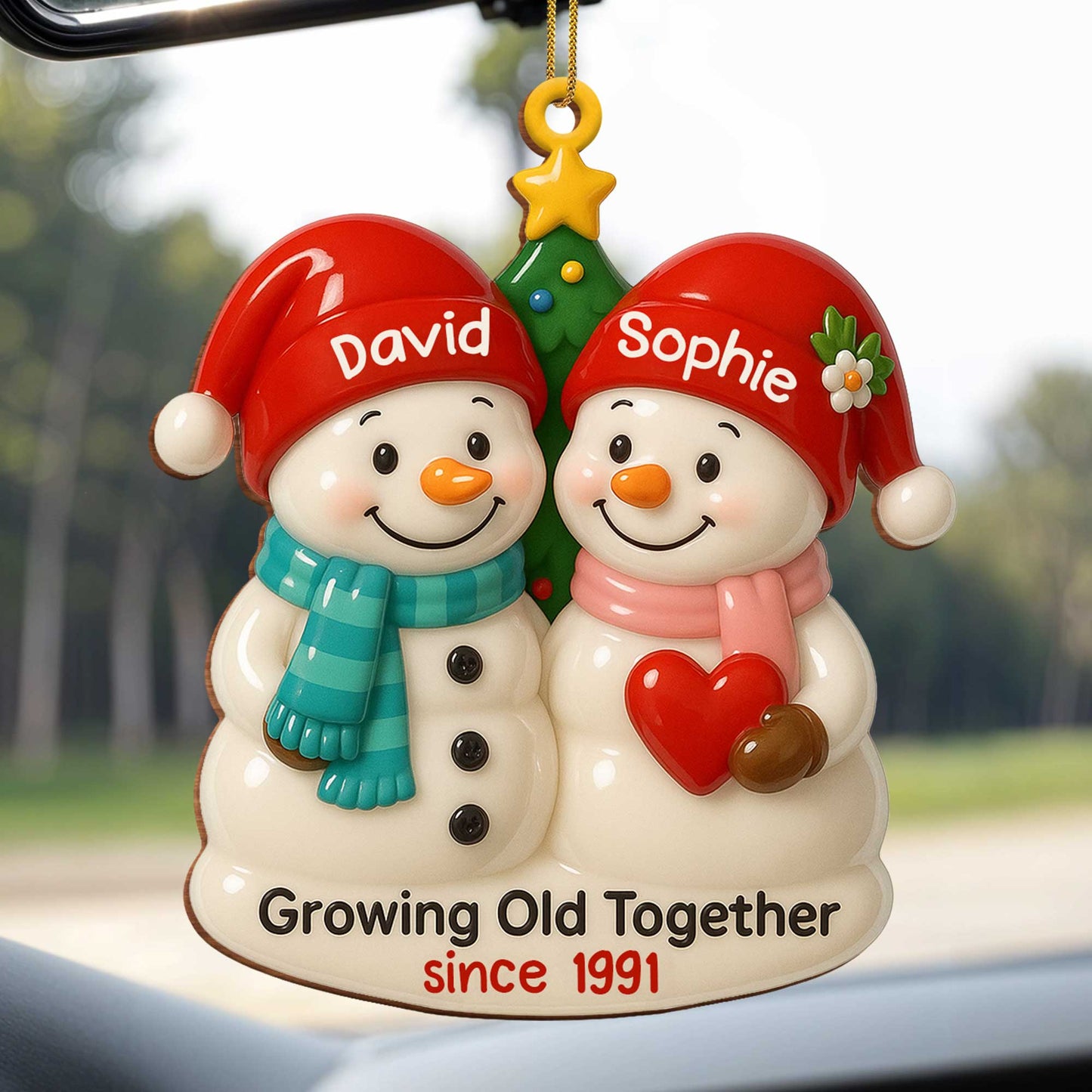 Personalized “Growing Old Together” Snowman Wood Ornament