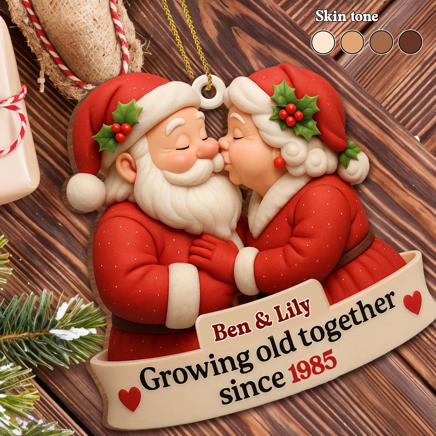 Forever Young with Santa & Mrs. Claus - Personalized Wood Ornament | Unique Custom Shape