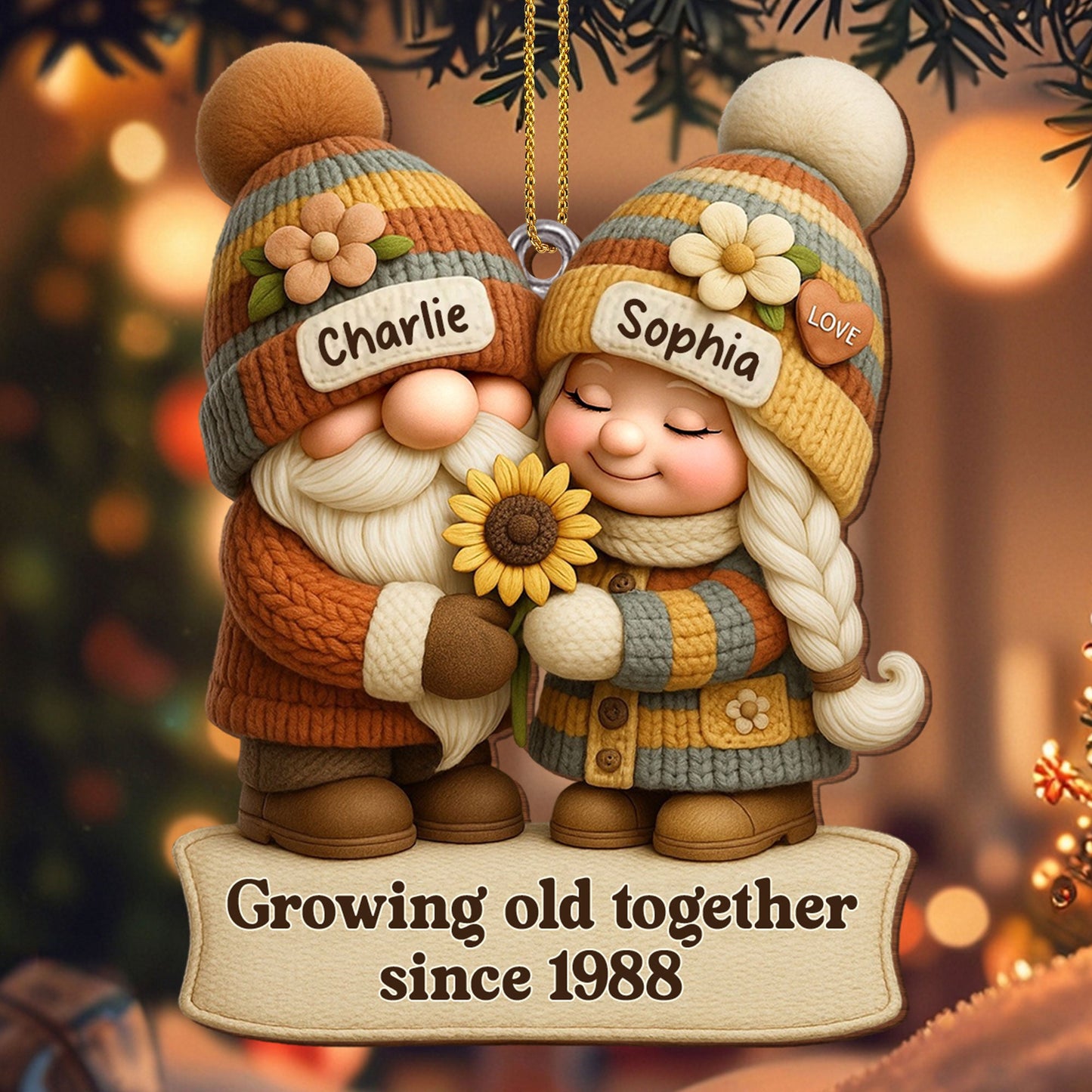Growing Old Together Gnome Couple Ornament