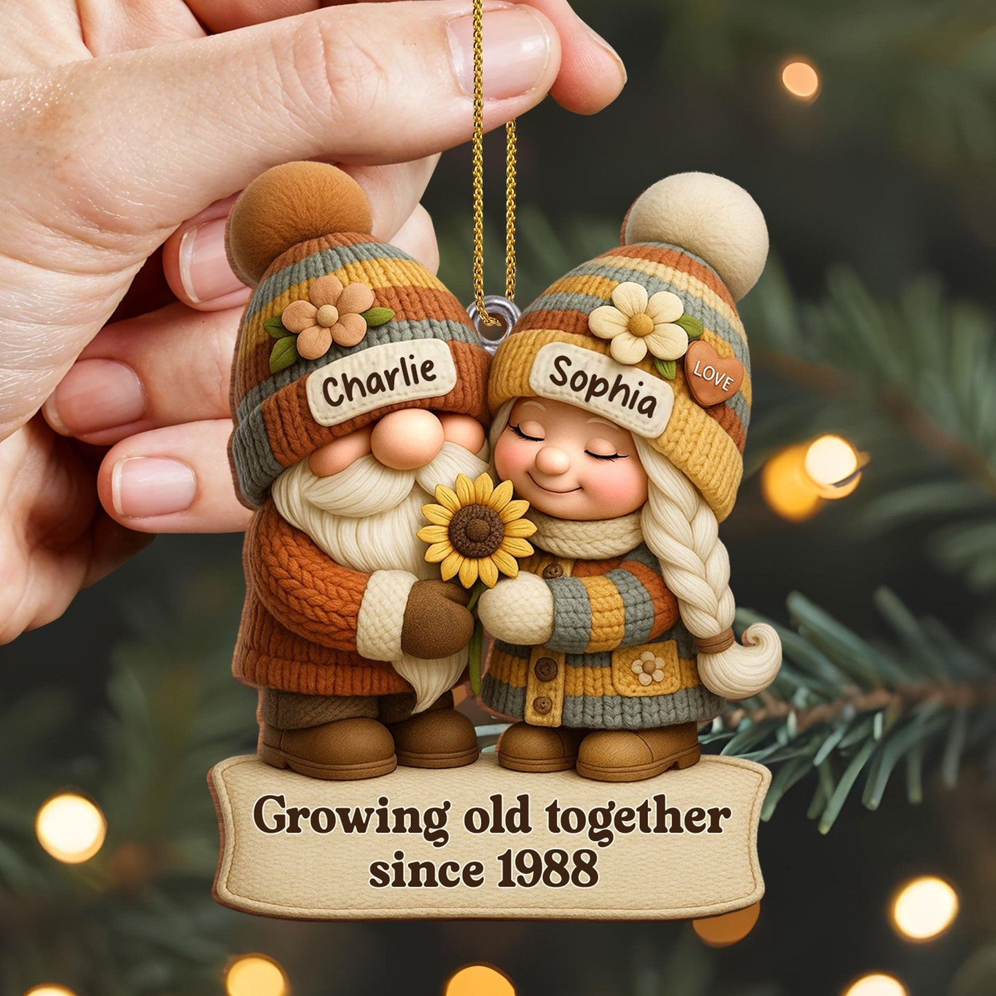 Growing Old Together Gnome Couple Ornament