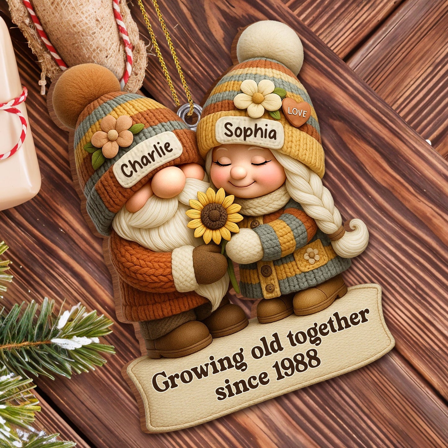 Growing Old Together Gnome Couple Ornament