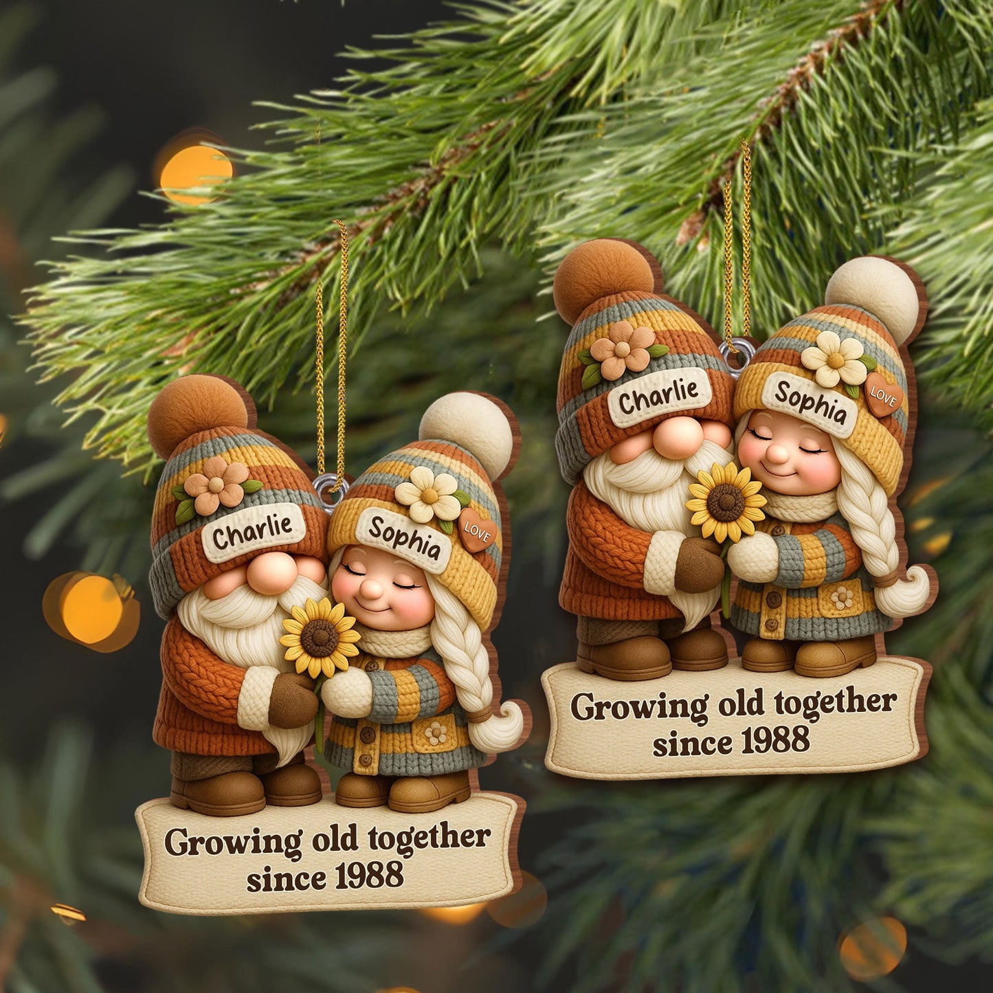 Growing Old Together Gnome Couple Ornament