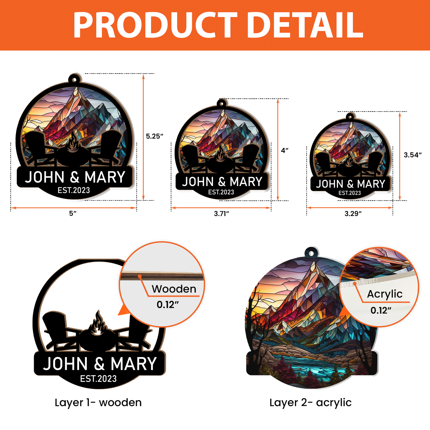 Custom 'Camping Partners For Life' Suncatcher Ornament for Couples