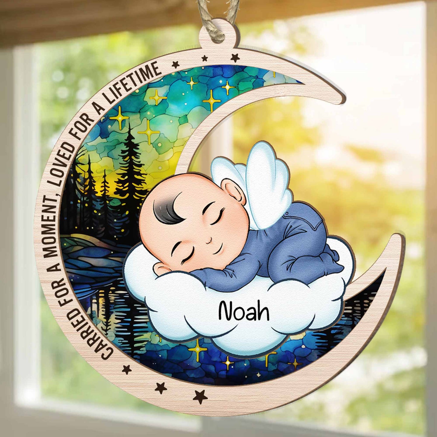 Personalized Angel Baby Suncatcher Ornament: "Carried For A Moment, Loved For A Lifetime"