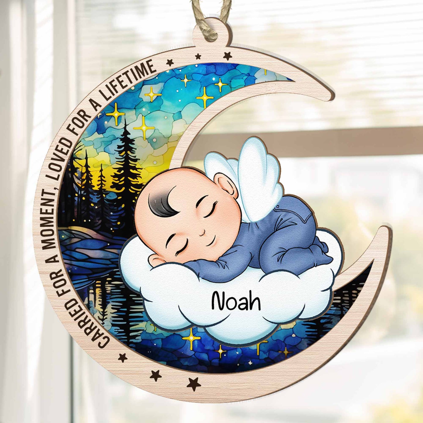 Personalized Angel Baby Suncatcher Ornament: "Carried For A Moment, Loved For A Lifetime"