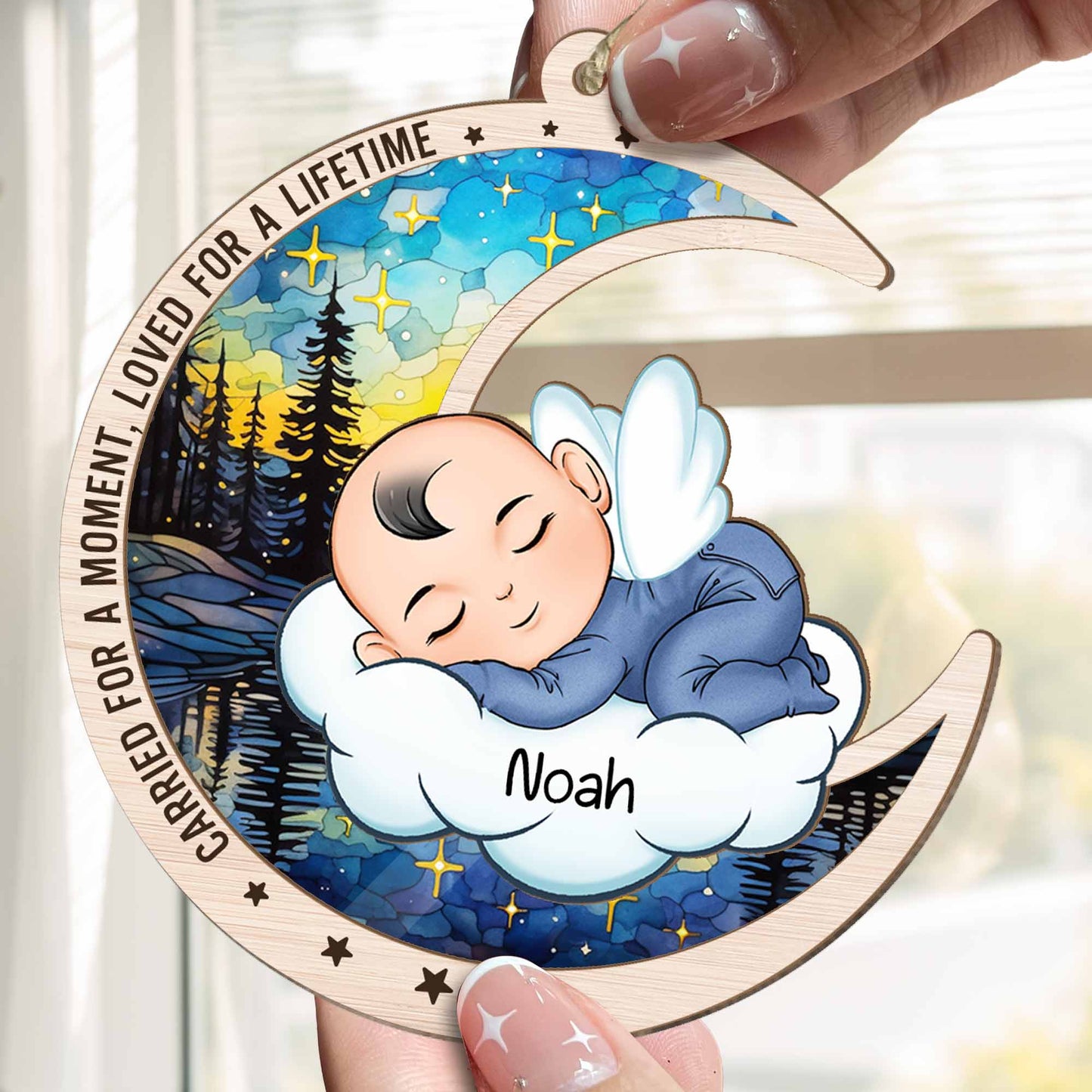 Personalized Angel Baby Suncatcher Ornament: "Carried For A Moment, Loved For A Lifetime"