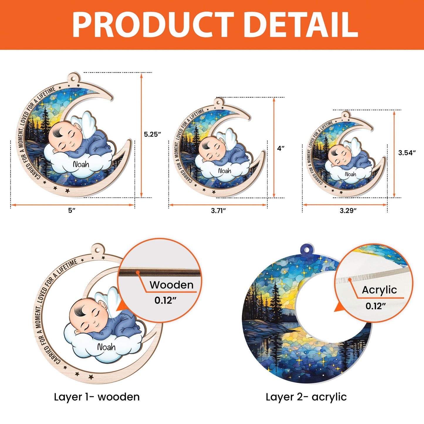 Personalized Angel Baby Suncatcher Ornament: "Carried For A Moment, Loved For A Lifetime"