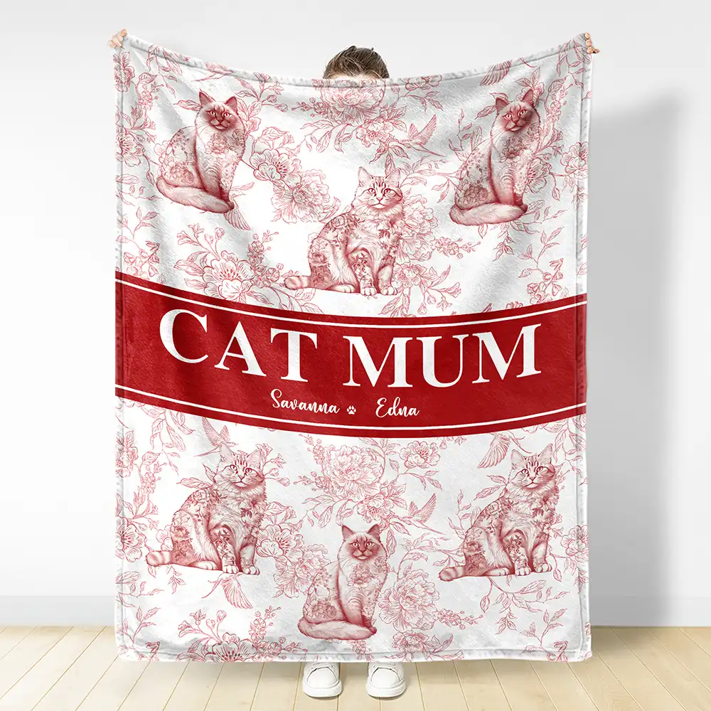Cat Mom Cat Mum - Personalized Fleece Blanket, Sherpa Blanket