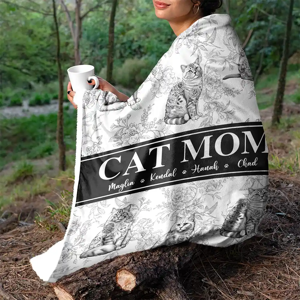 Cat Mom Cat Mum - Personalized Fleece Blanket, Sherpa Blanket
