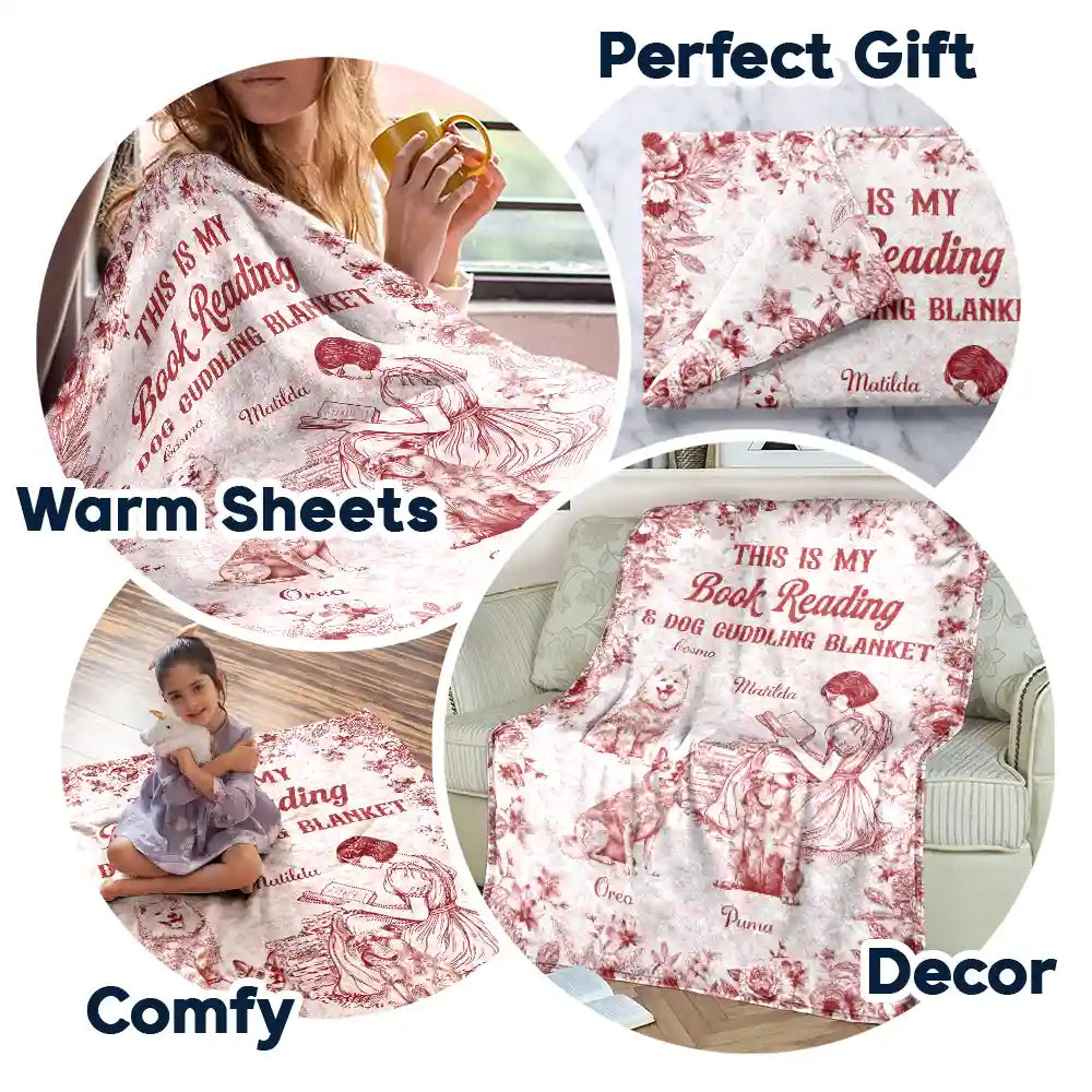 Reading,Gift For Women,Dog Lovers,Dog Mom,Pet Lovers,Pet Mom,Happy,Christmas - Chinoiserie Toile My Book Reading And Dog Cuddling - Personalized Fleece Blanket, Sherpa Blanket