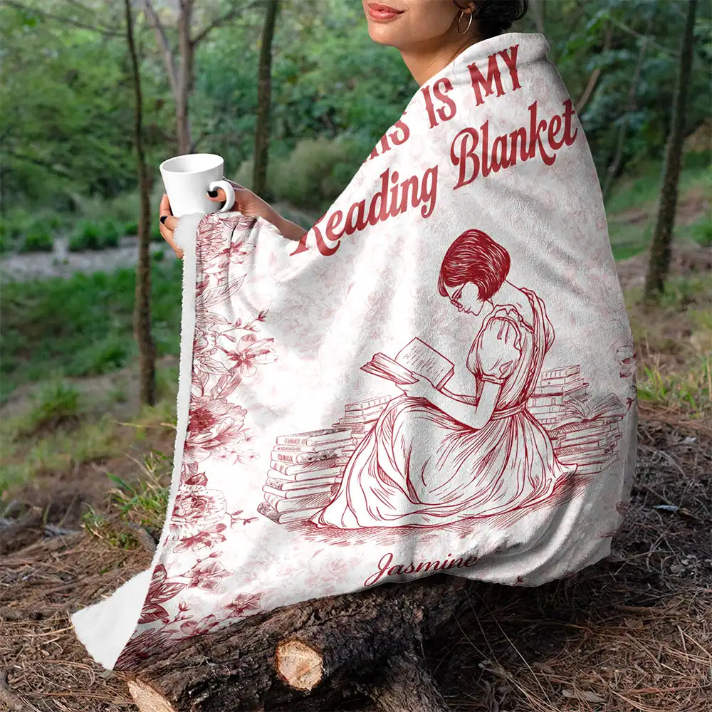 Reading, Gift For Women, Happy - Chinoiserie Toile This Is My Reading Blanket - Personalized Fleece Blanket, Sherpa Blanket