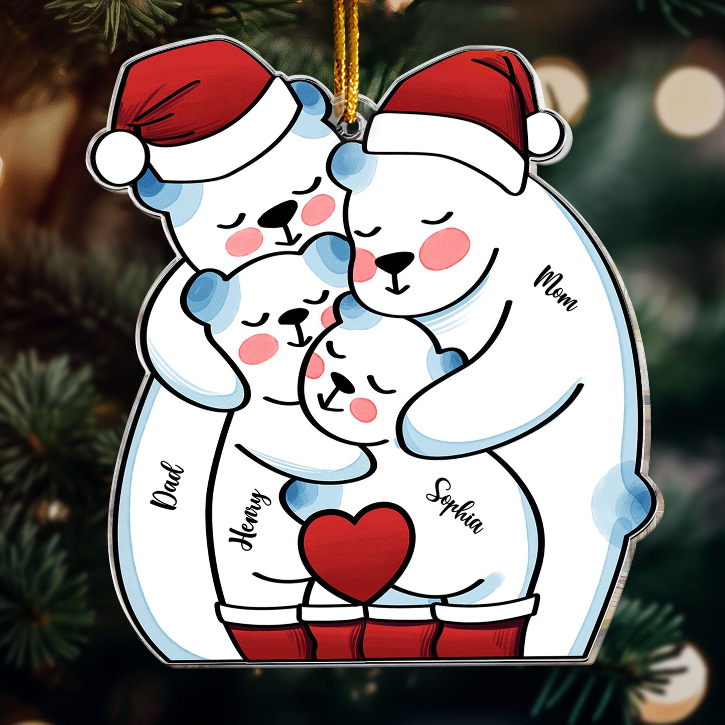 Personalized Family Bear Hug Christmas Acrylic Ornament