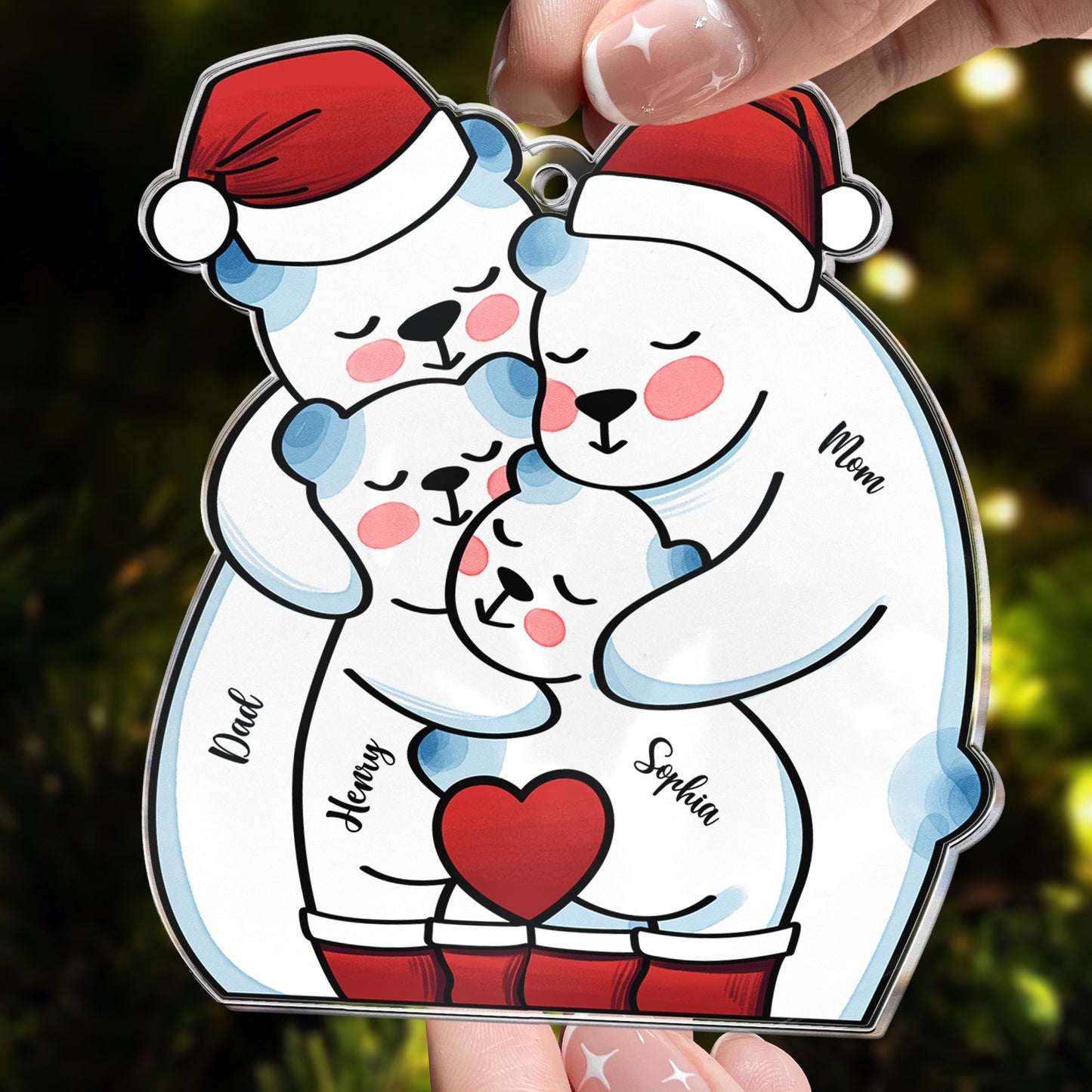 Personalized Family Bear Hug Christmas Acrylic Ornament