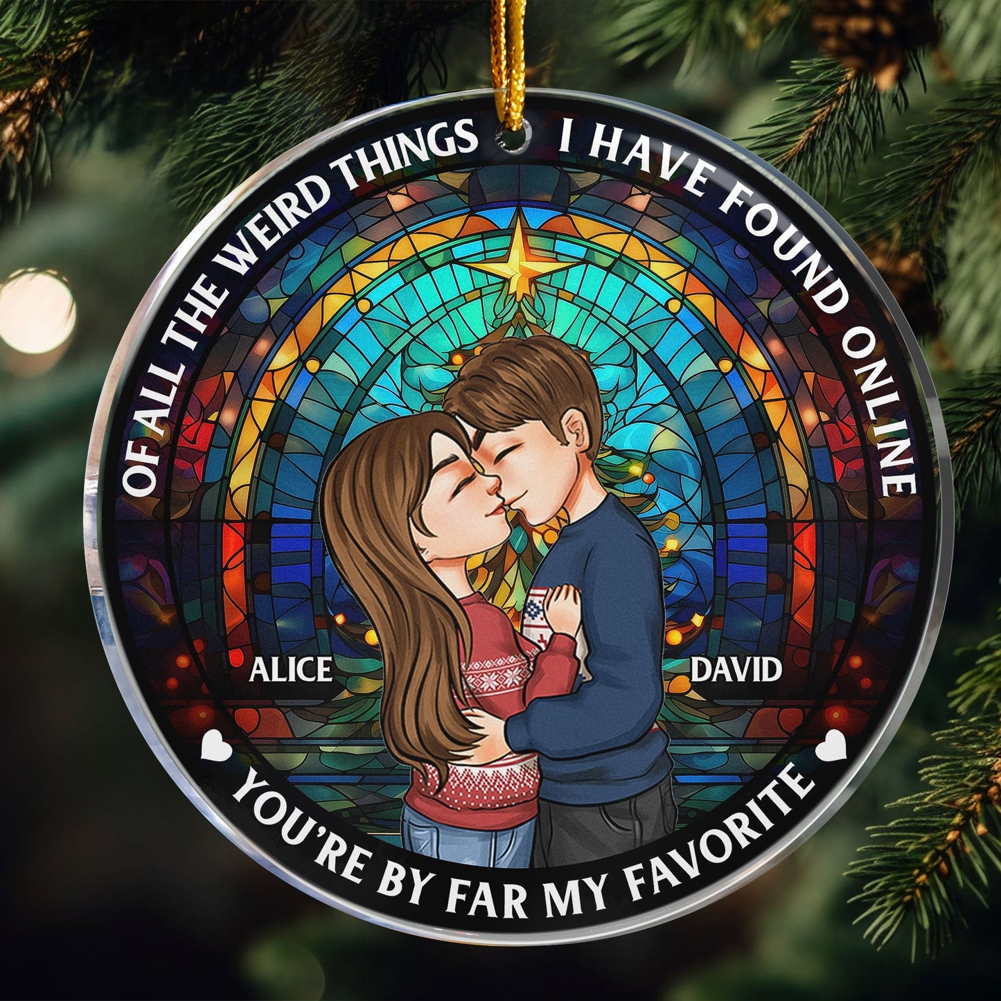 Personalized Funny Couple Christmas Ornament - "Of All The Weird Things..."