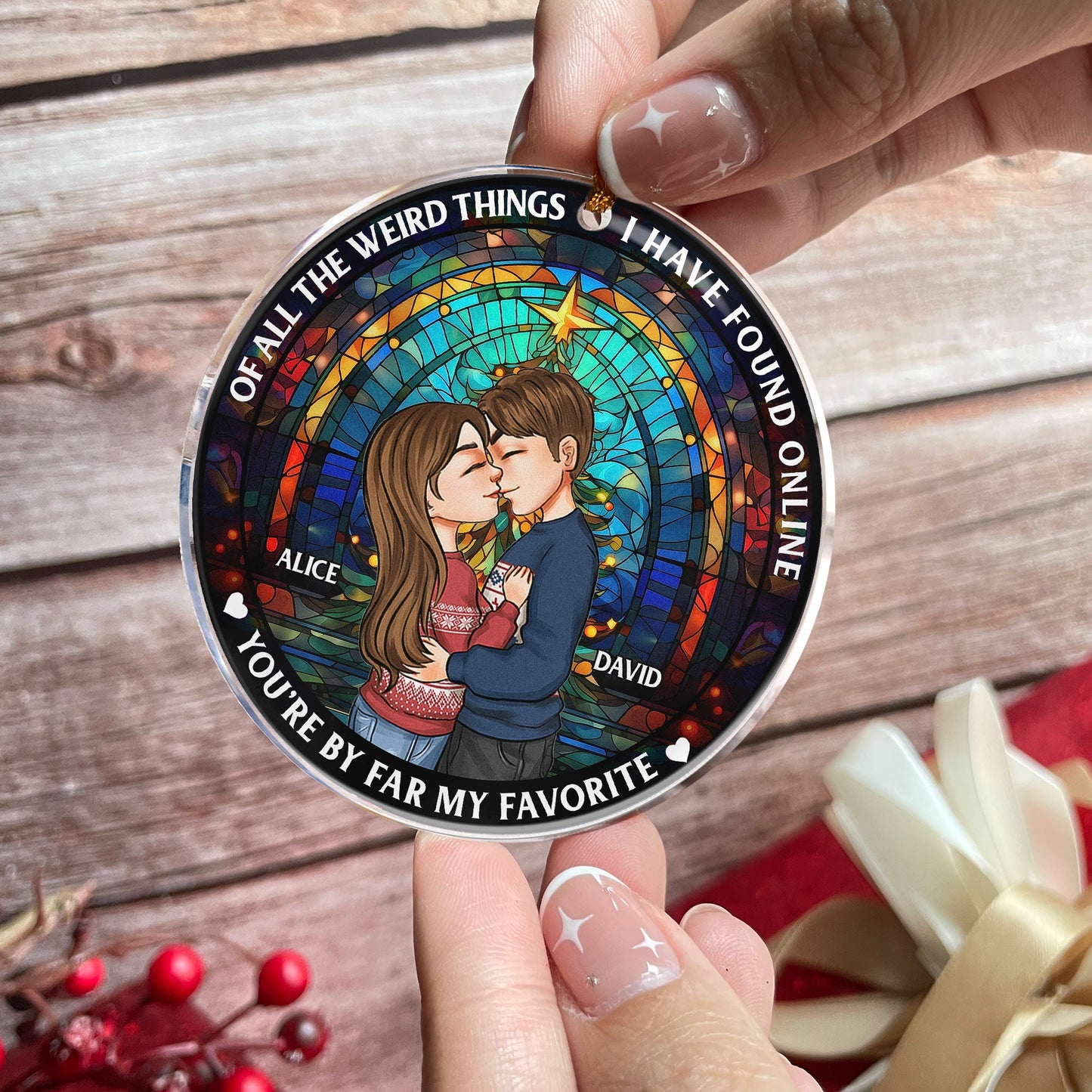 Personalized Funny Couple Christmas Ornament - "Of All The Weird Things..."