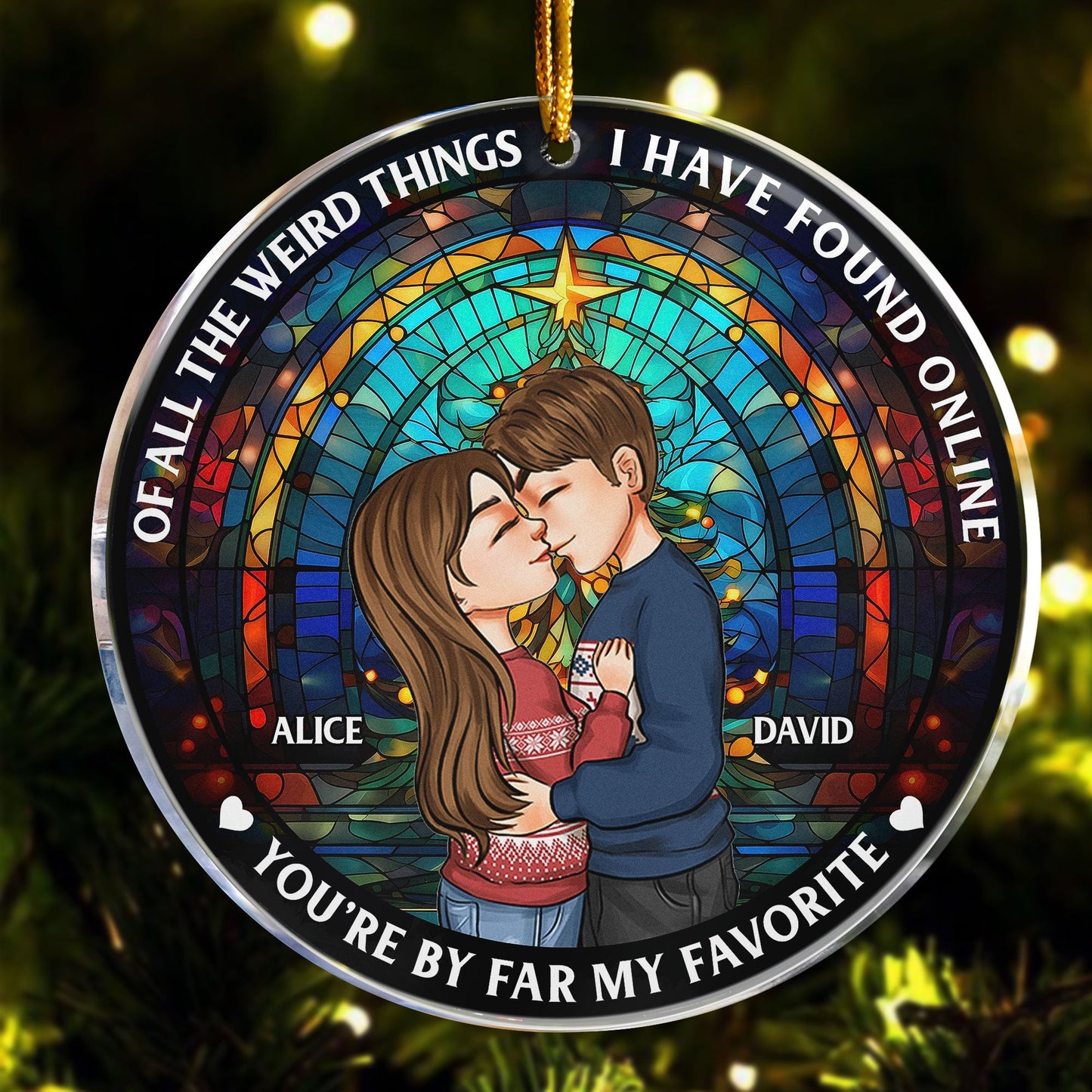Personalized Funny Couple Christmas Ornament - "Of All The Weird Things..."