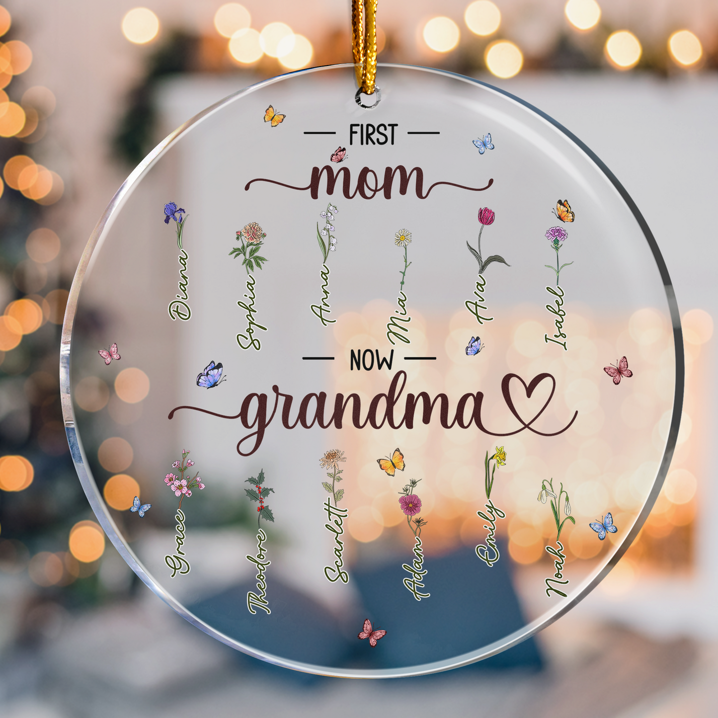Personalized 'First Mom, Now Grandma' Birth Flower Acrylic Ornament
