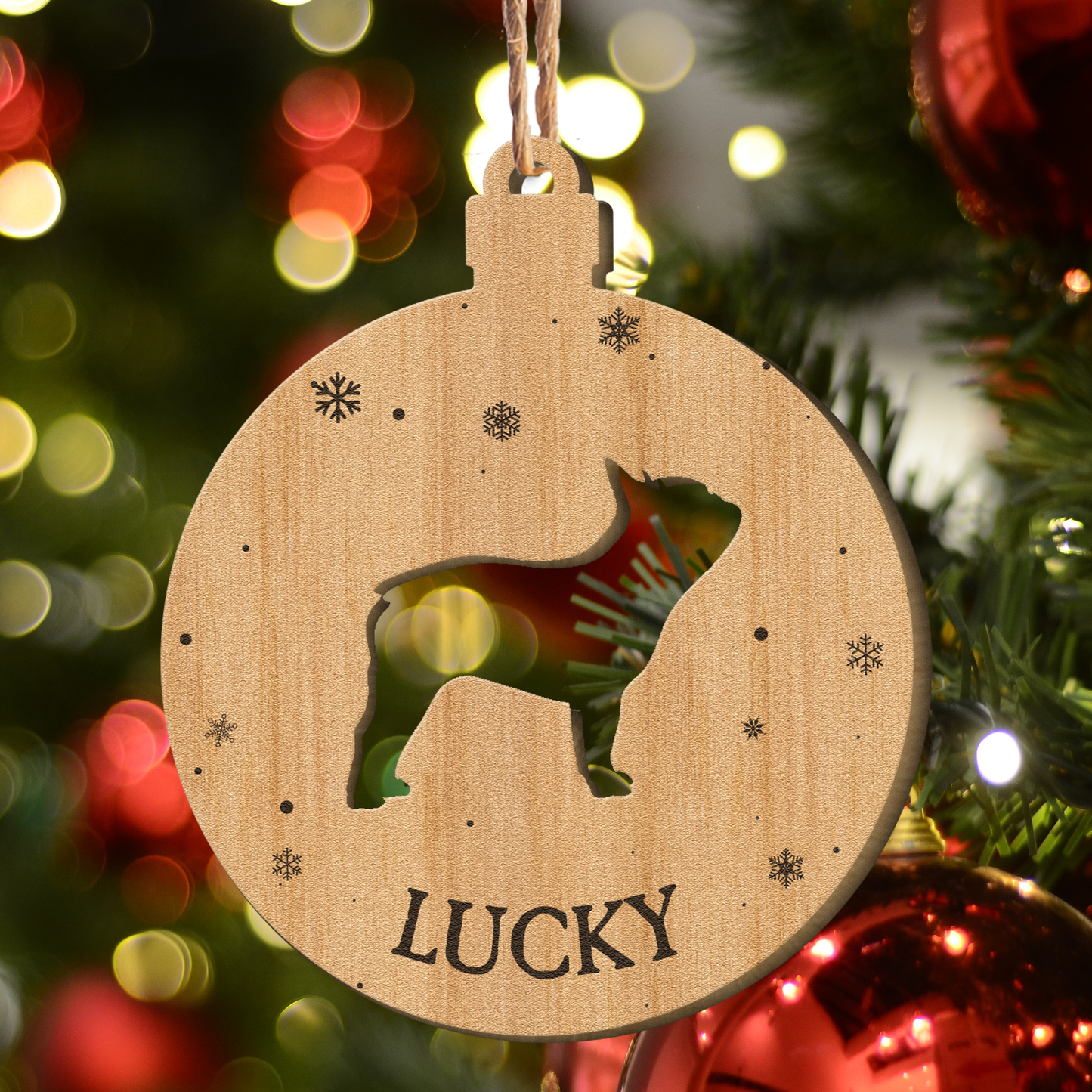 Personalized Wooden Dog Ornament for Christmas - Custom Pet Keepsake