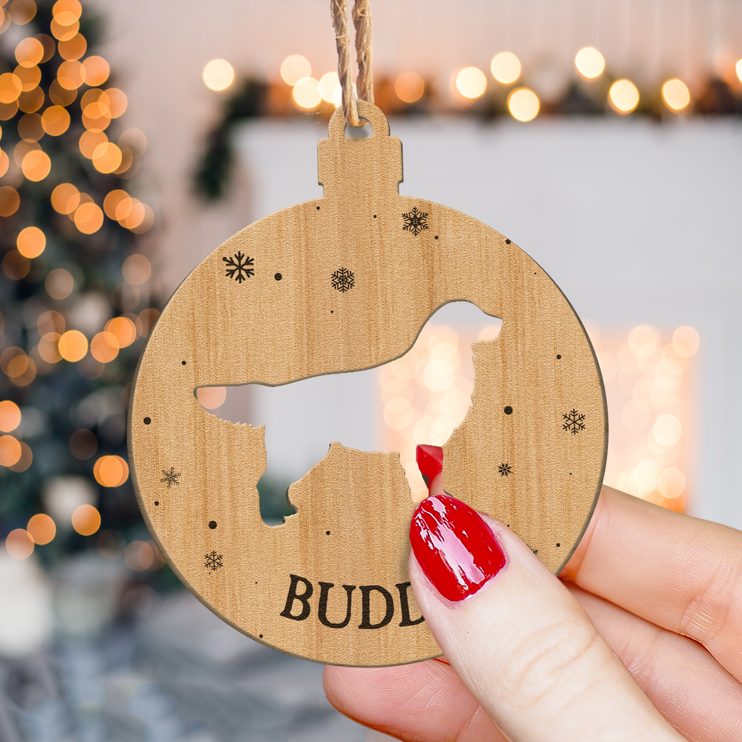 Personalized Wooden Dog Ornament for Christmas - Custom Pet Keepsake