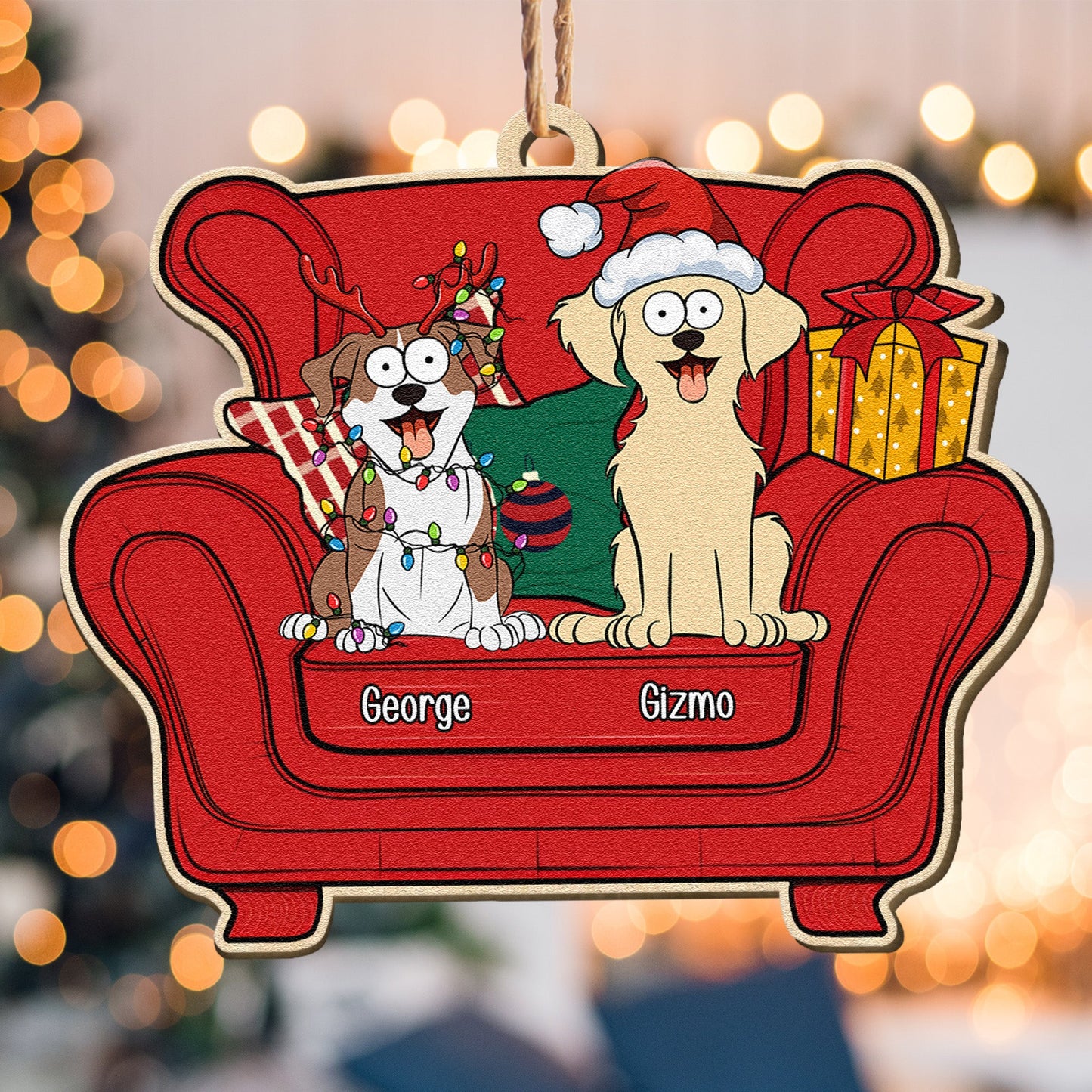 Personalized Christmas Pet Ornament - Funny Dog & Cat Armchair Keepsake
