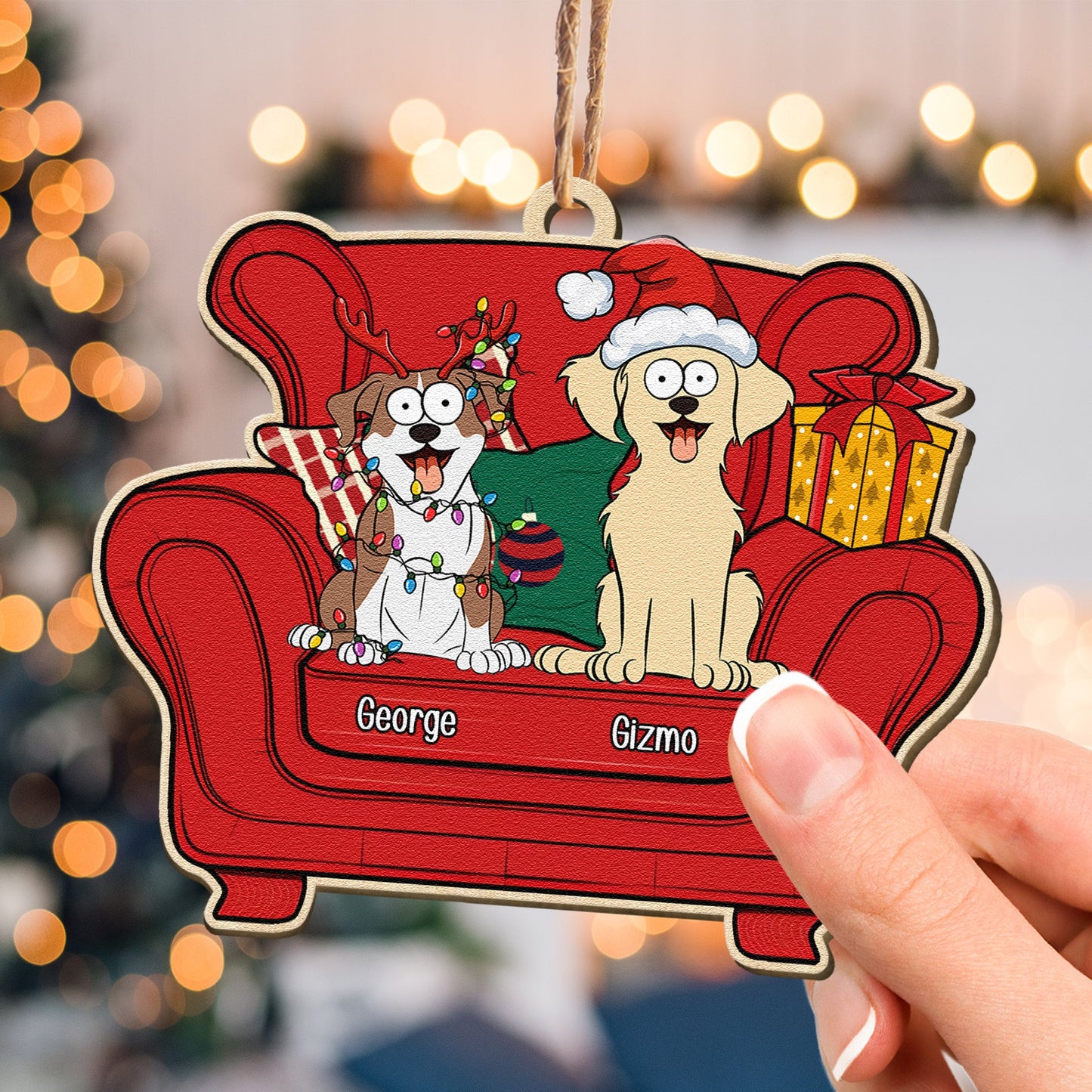 Personalized Christmas Pet Ornament - Funny Dog & Cat Armchair Keepsake