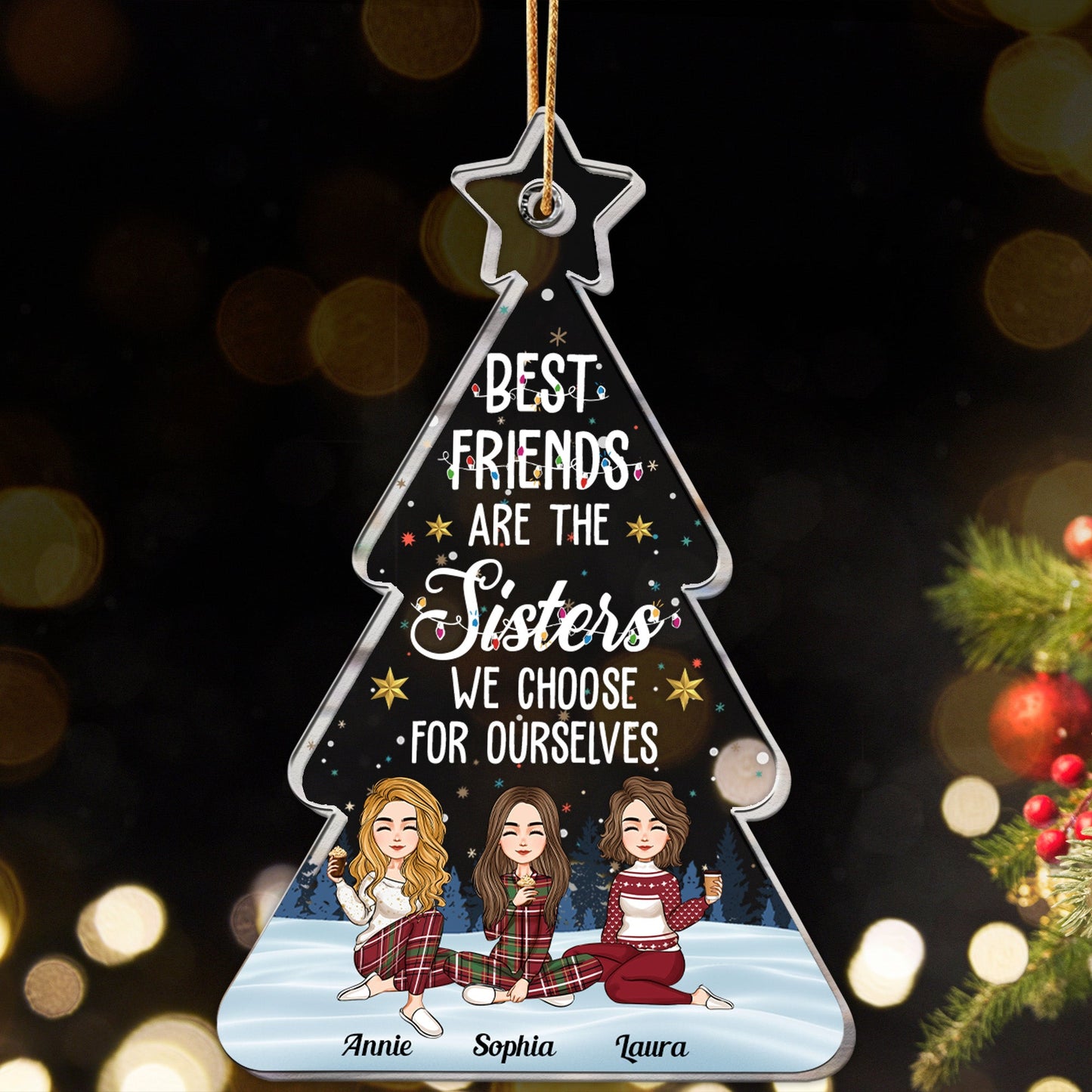 Personalized "Sisters We Choose" Christmas Ornament for Best Friends