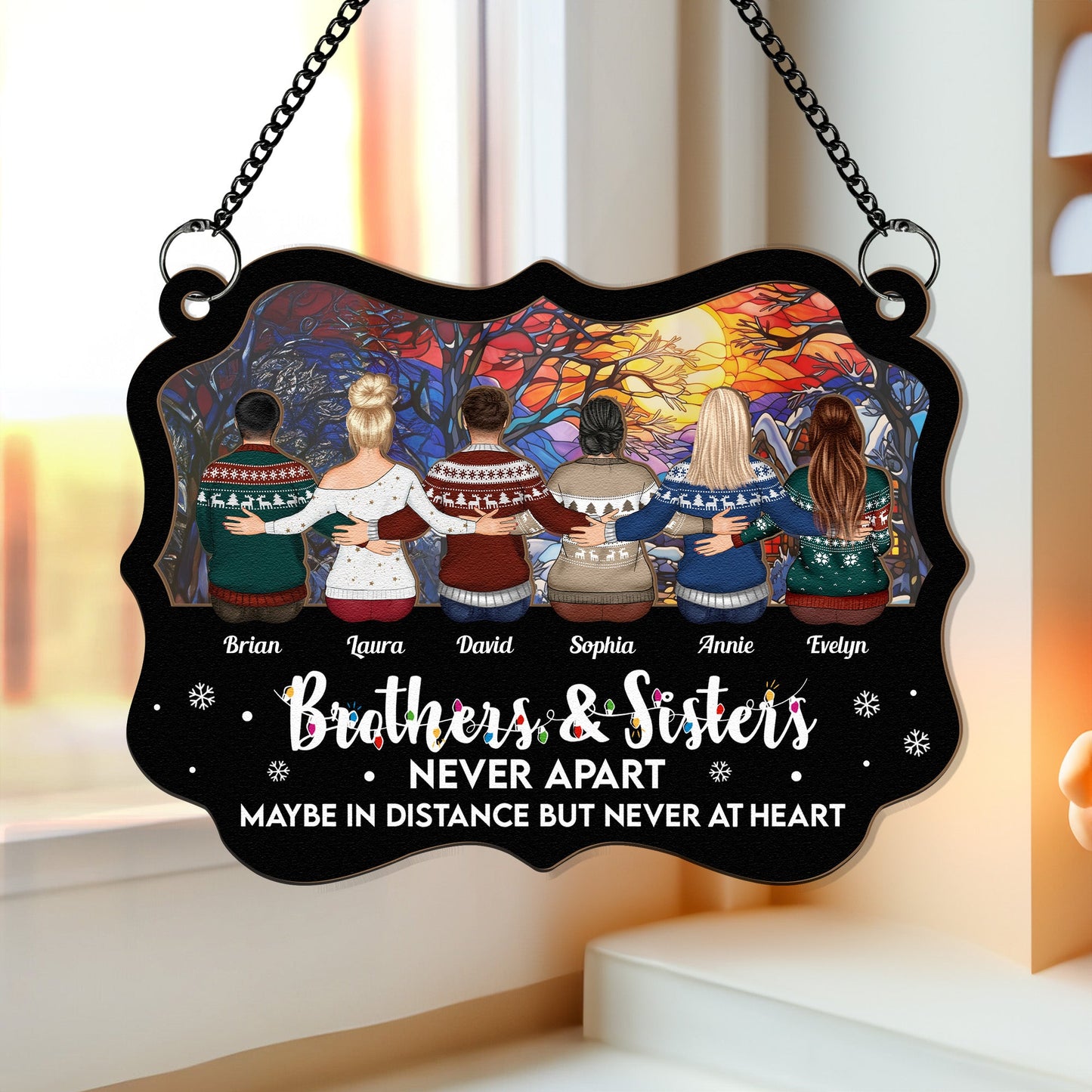 Custom Suncatcher for Siblings: 'Never Apart' Christmas Keepsake Gift