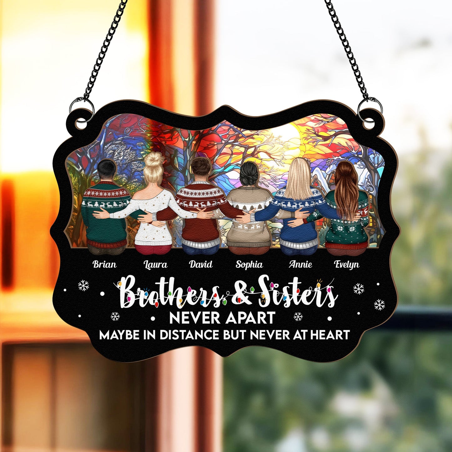 Custom Suncatcher for Siblings: 'Never Apart' Christmas Keepsake Gift