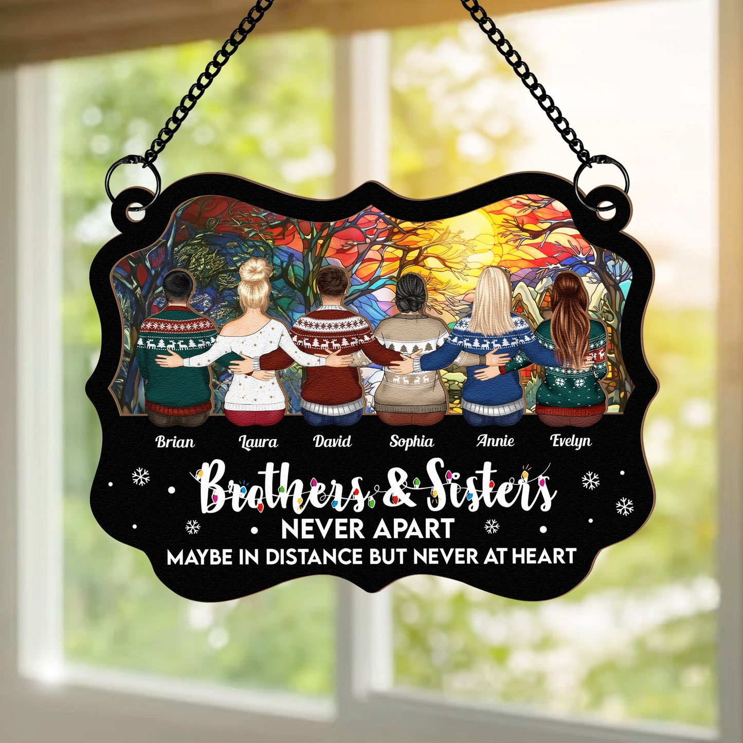Custom Suncatcher for Siblings: 'Never Apart' Christmas Keepsake Gift