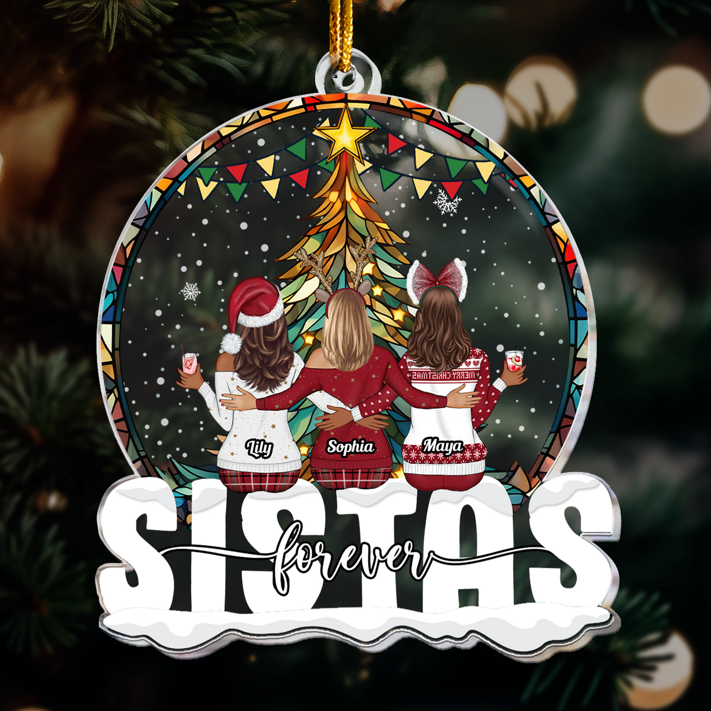 Custom 'SISTAS forever' Christmas Ornament for Sisters & Friends
