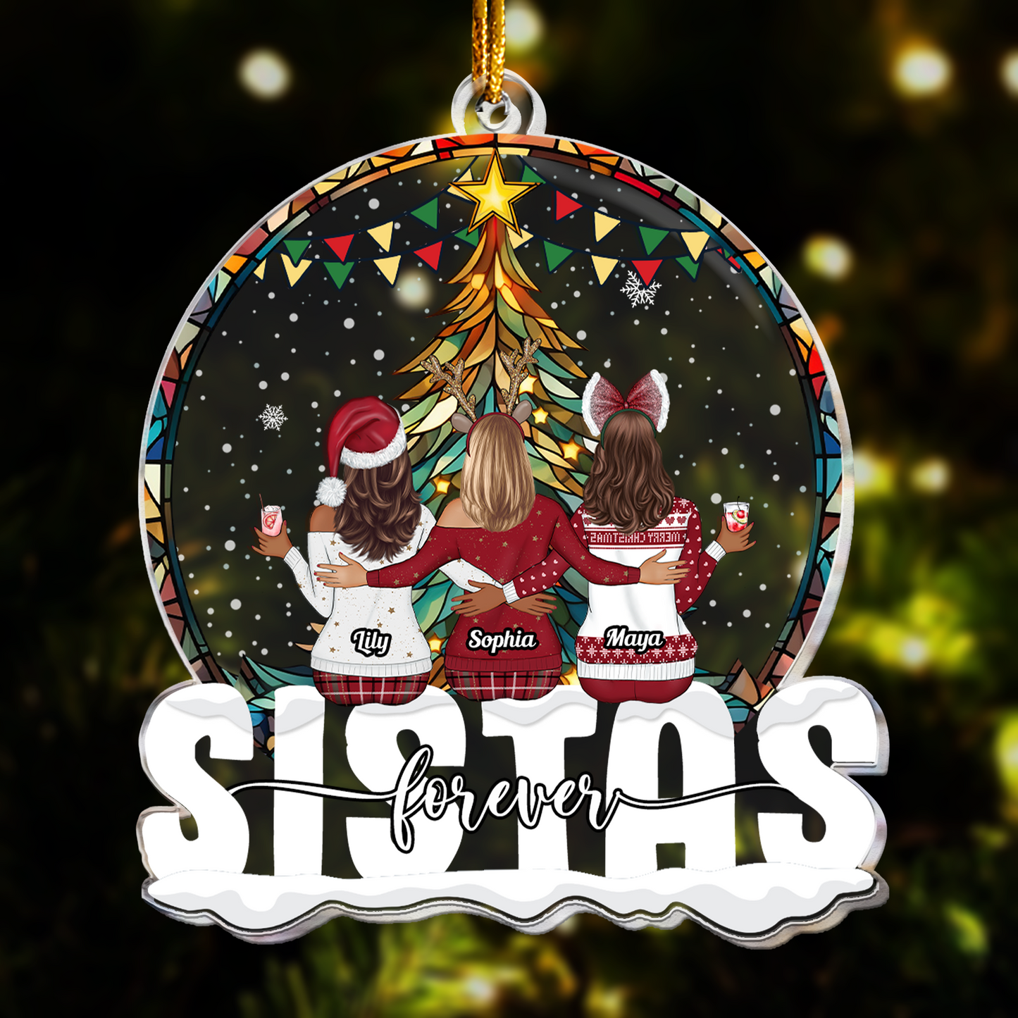 Custom 'SISTAS forever' Christmas Ornament for Sisters & Friends