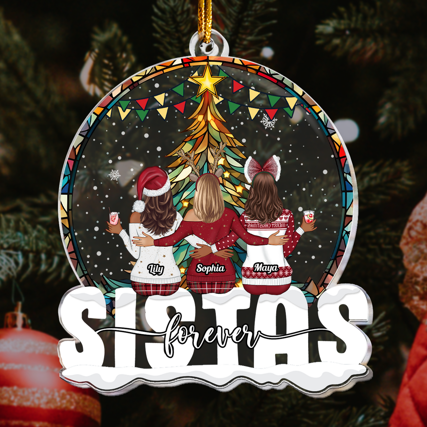 Custom 'SISTAS forever' Christmas Ornament for Sisters & Friends