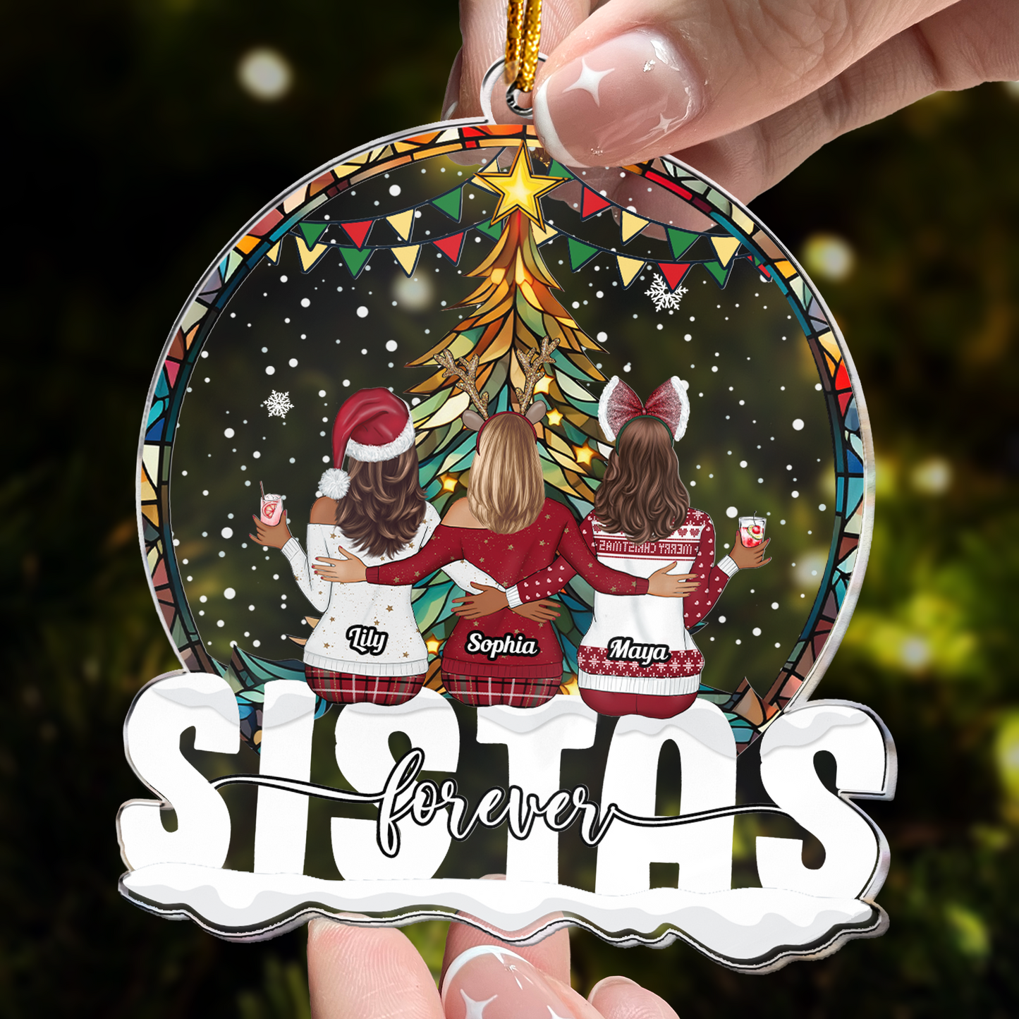 Custom 'SISTAS forever' Christmas Ornament for Sisters & Friends