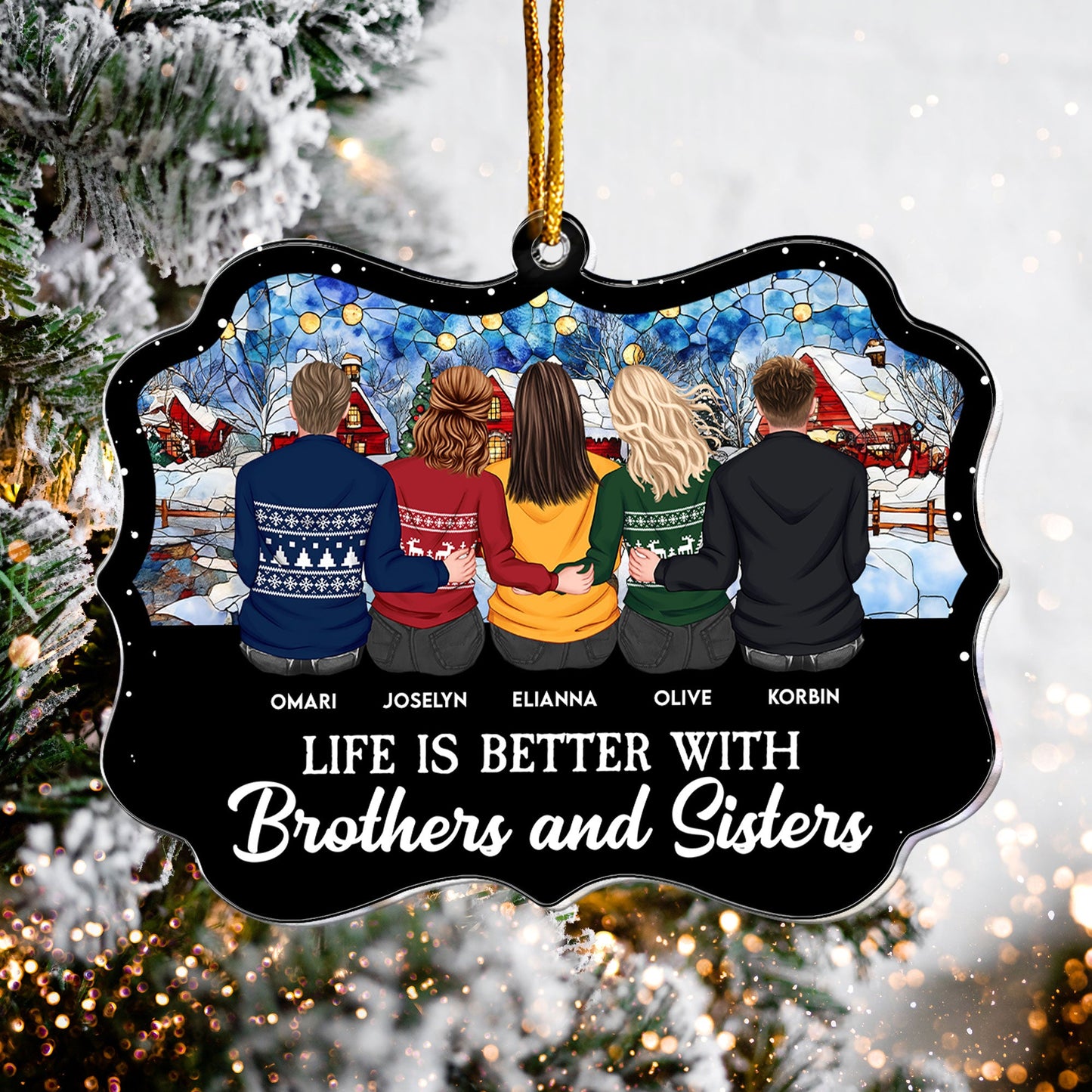 Personalized 'Life is Better with Brothers and Sisters' Christmas Ornament for Siblings