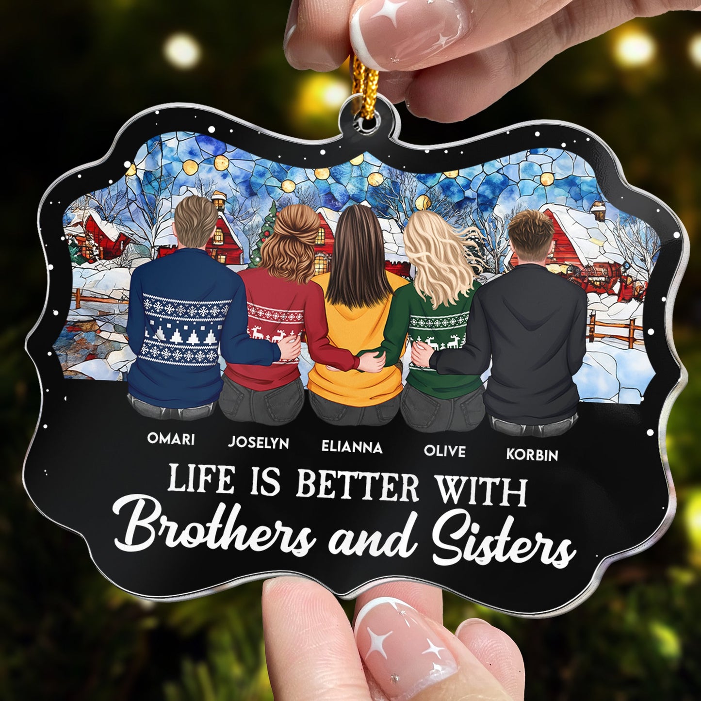 Personalized 'Life is Better with Brothers and Sisters' Christmas Ornament for Siblings