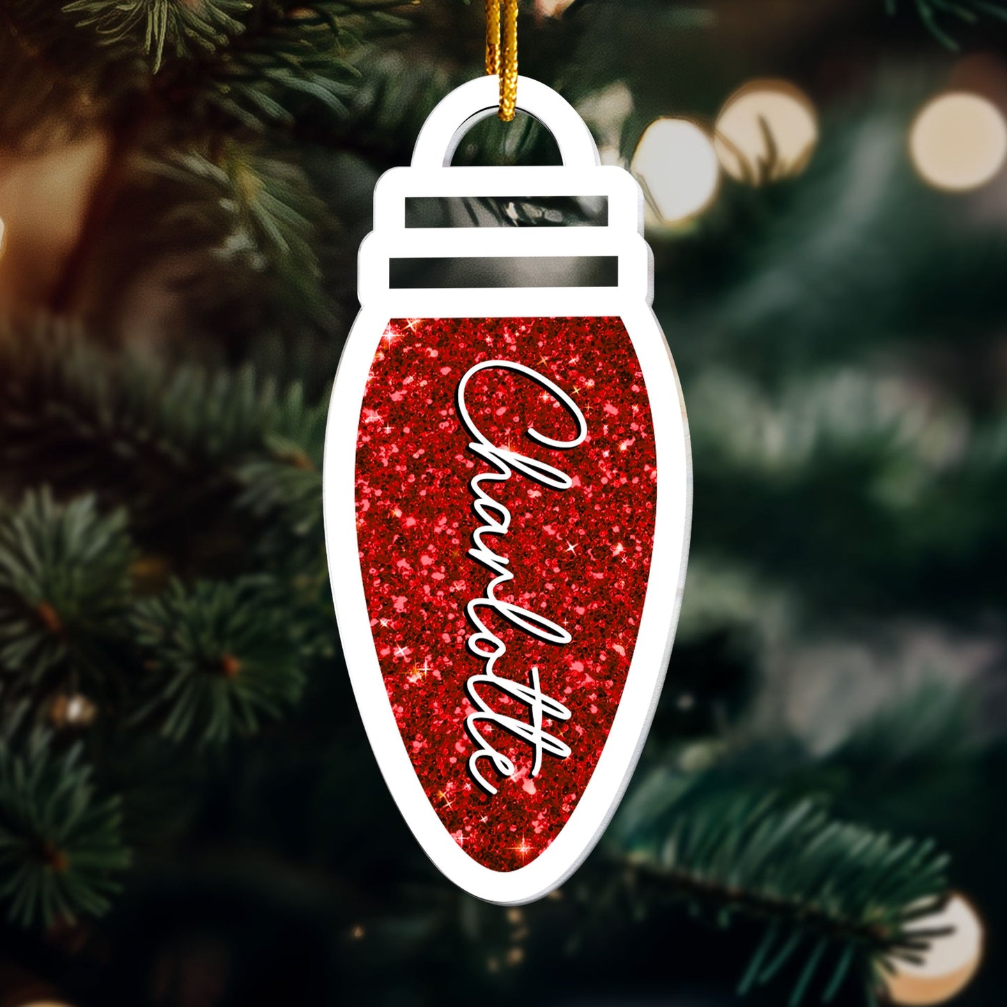 Personalized Name Christmas Light Bulb Ornament - Family Keepsake